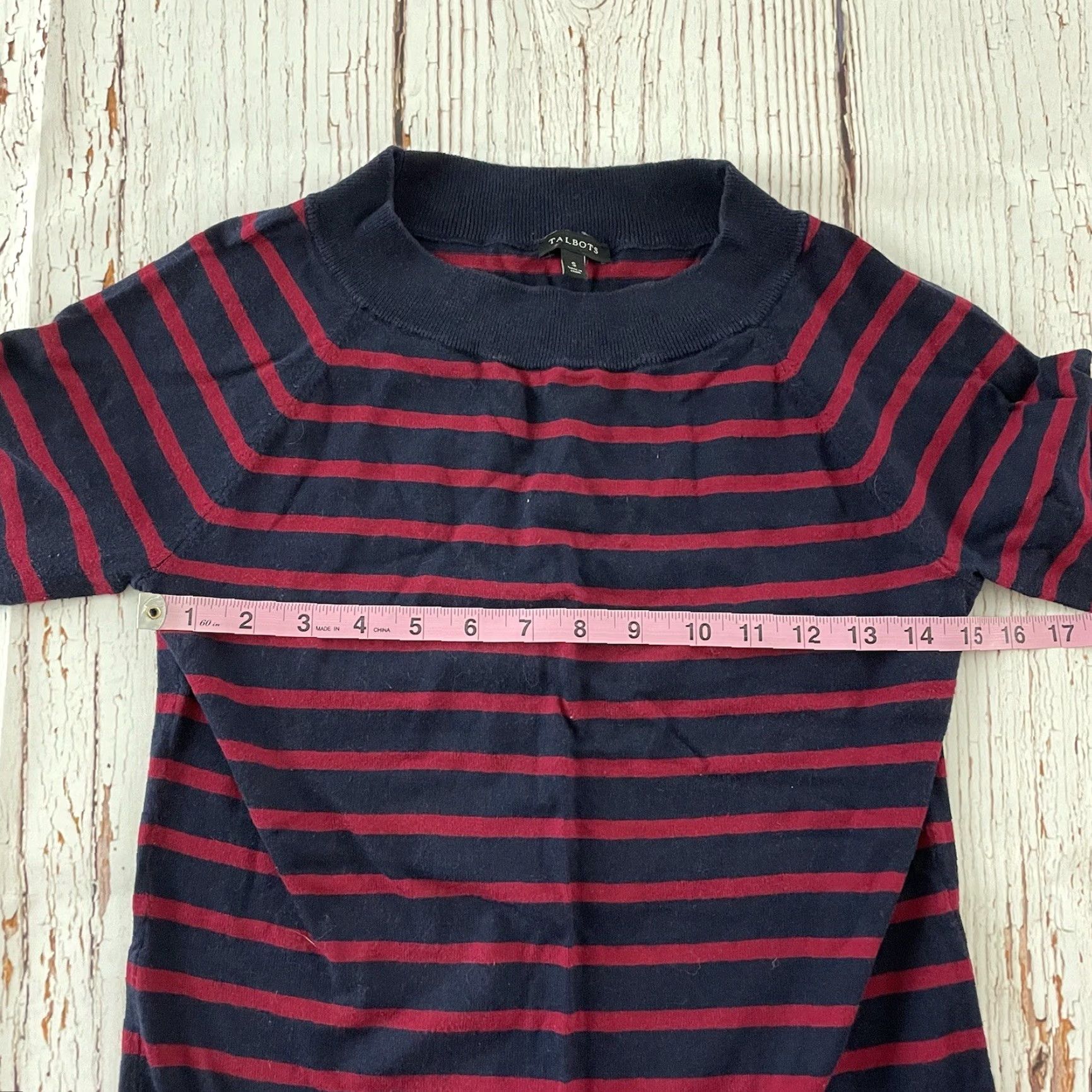 Talbots VINTAGE Talbots 3/4 Sleeve Striped Top Women's Small Blue Maroon Talbots Shirt Women Small 3/4 Sleeve Striped Blouse Size S / US 4 / IT 40 - 3 Thumbnail