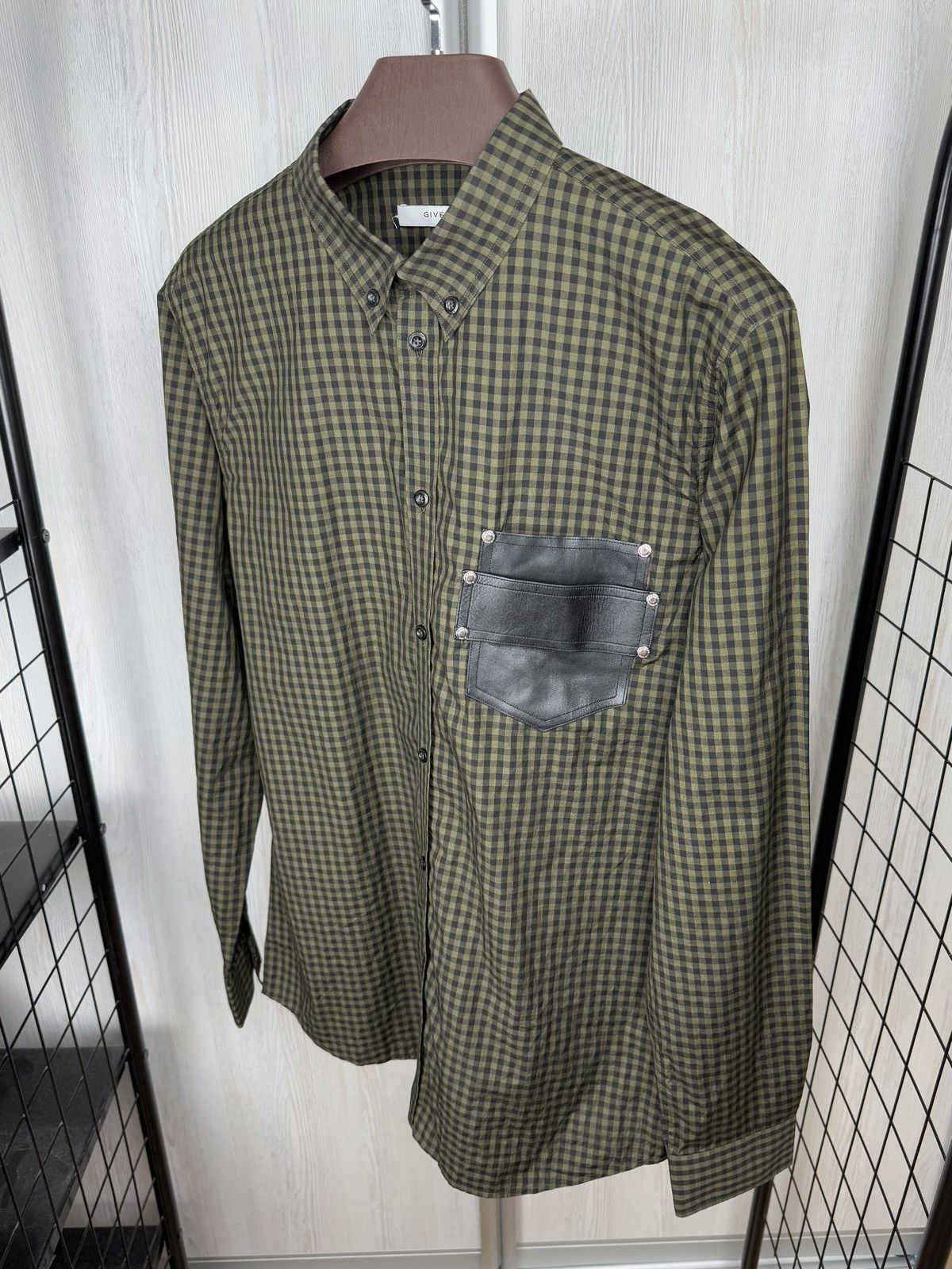 Givenchy Givenchy green checkered leather trim contemporary fit shirt Size US L / EU 52-54 / 3 - 6 Thumbnail