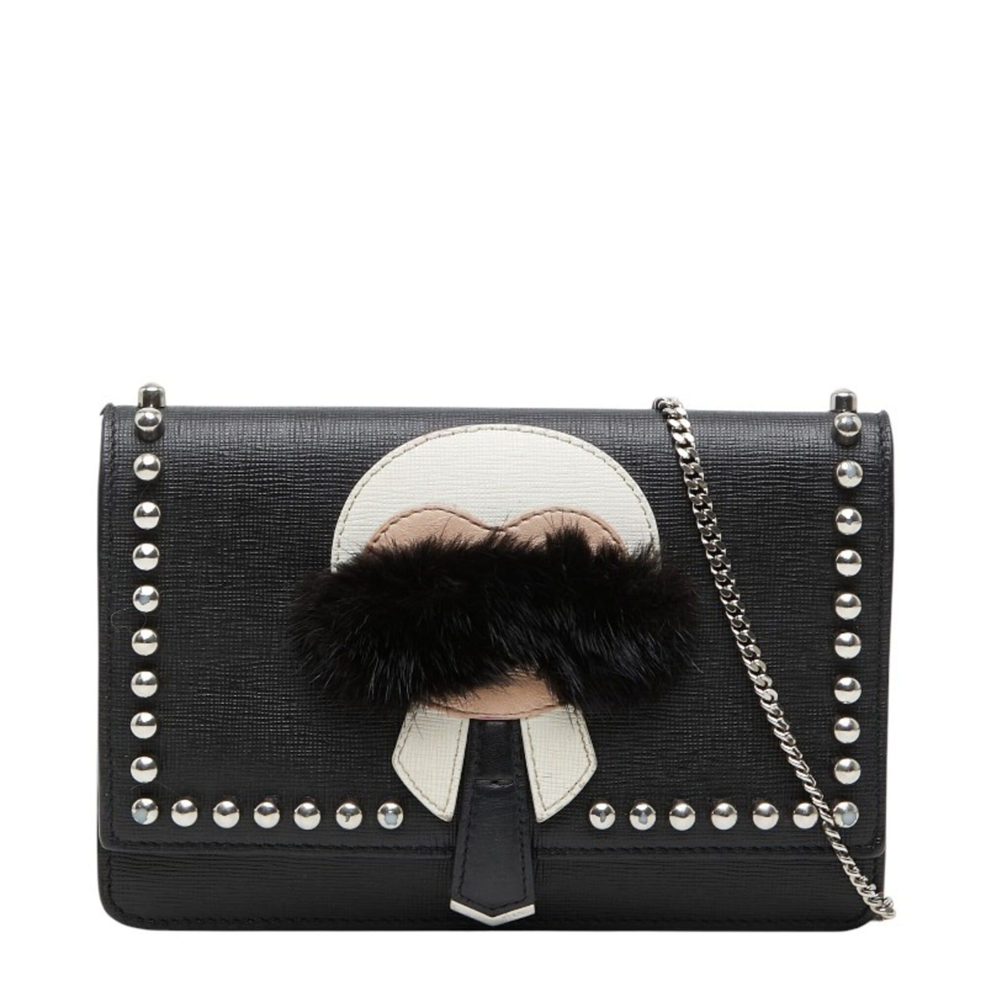Fendi Fendi Karlito Studded Wallet Chain Shoulder Bag 8M0346 Black Multicolor Leather Fur Women's FENDI Size ONE SIZE - 1 Thumbnail