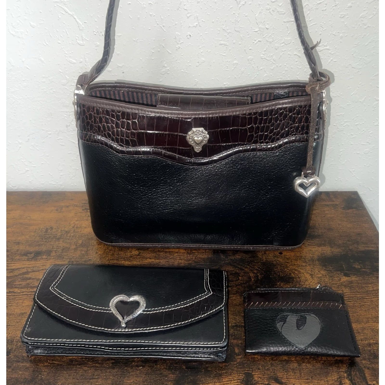 Brighton VINTAGE Brighton Black Leather Purse Tote Braided Straps Wallet Coin Pouch Women Size ONE SIZE - 2 Thumbnail
