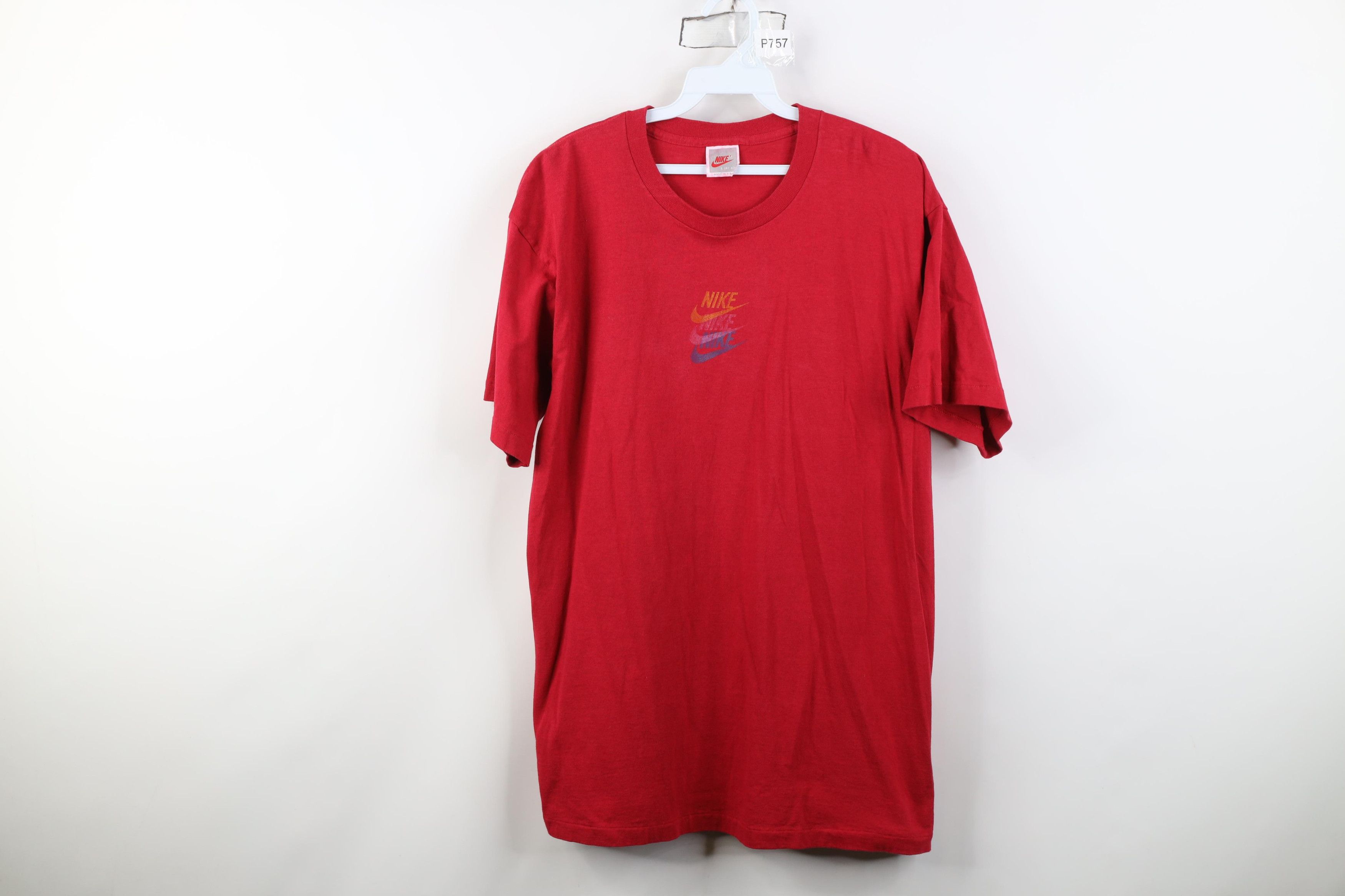 Nike Vintage 90s Nike Scott Center Triple Swoosh T-Shirt Red USA Size US L / EU 52-54 / 3 - 1 Thumbnail