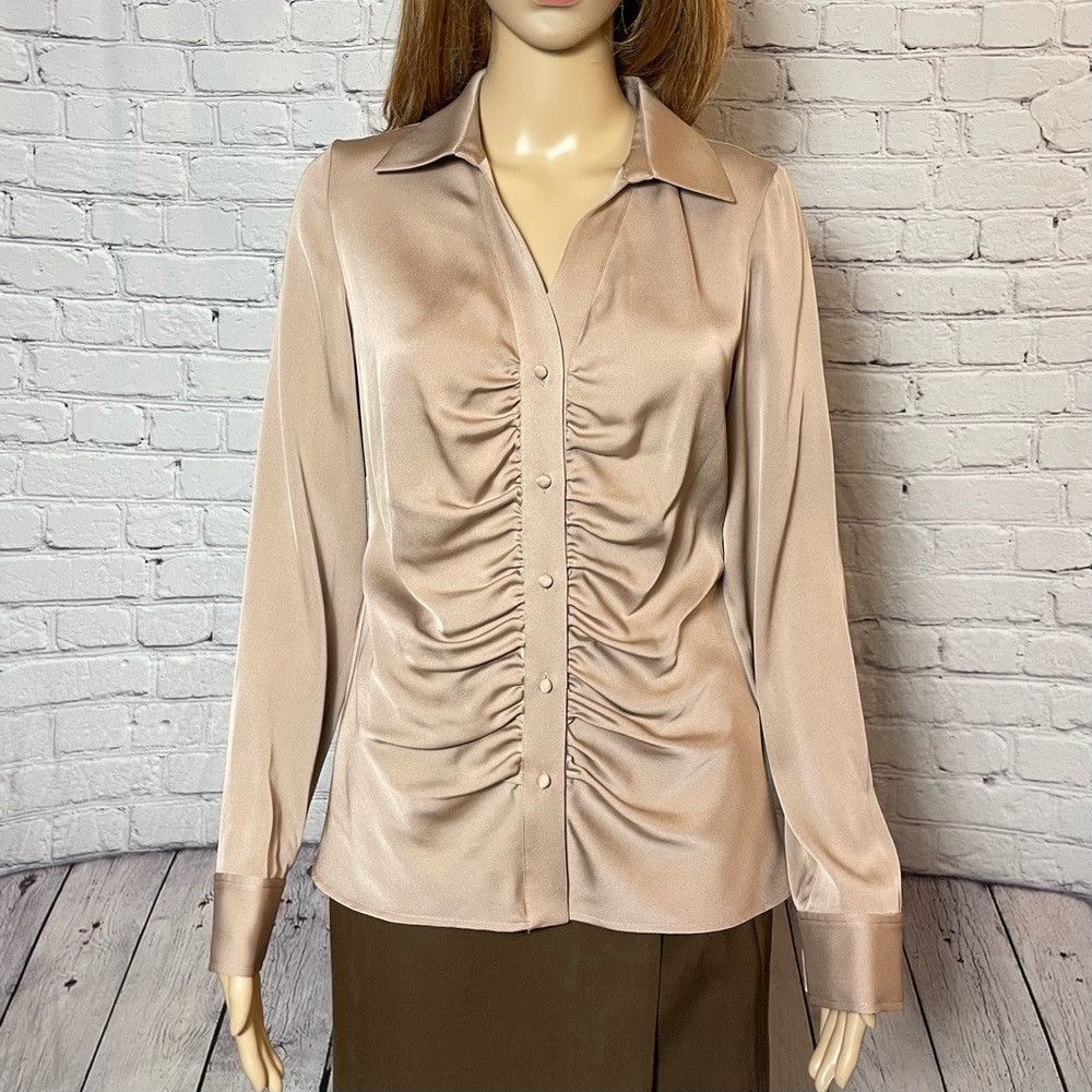 Elie Tahari NWT New $245 Elie Tahari Silk Ruched Front Beige Blouse Siz Size S / US 4 / IT 40 - 1 Thumbnail