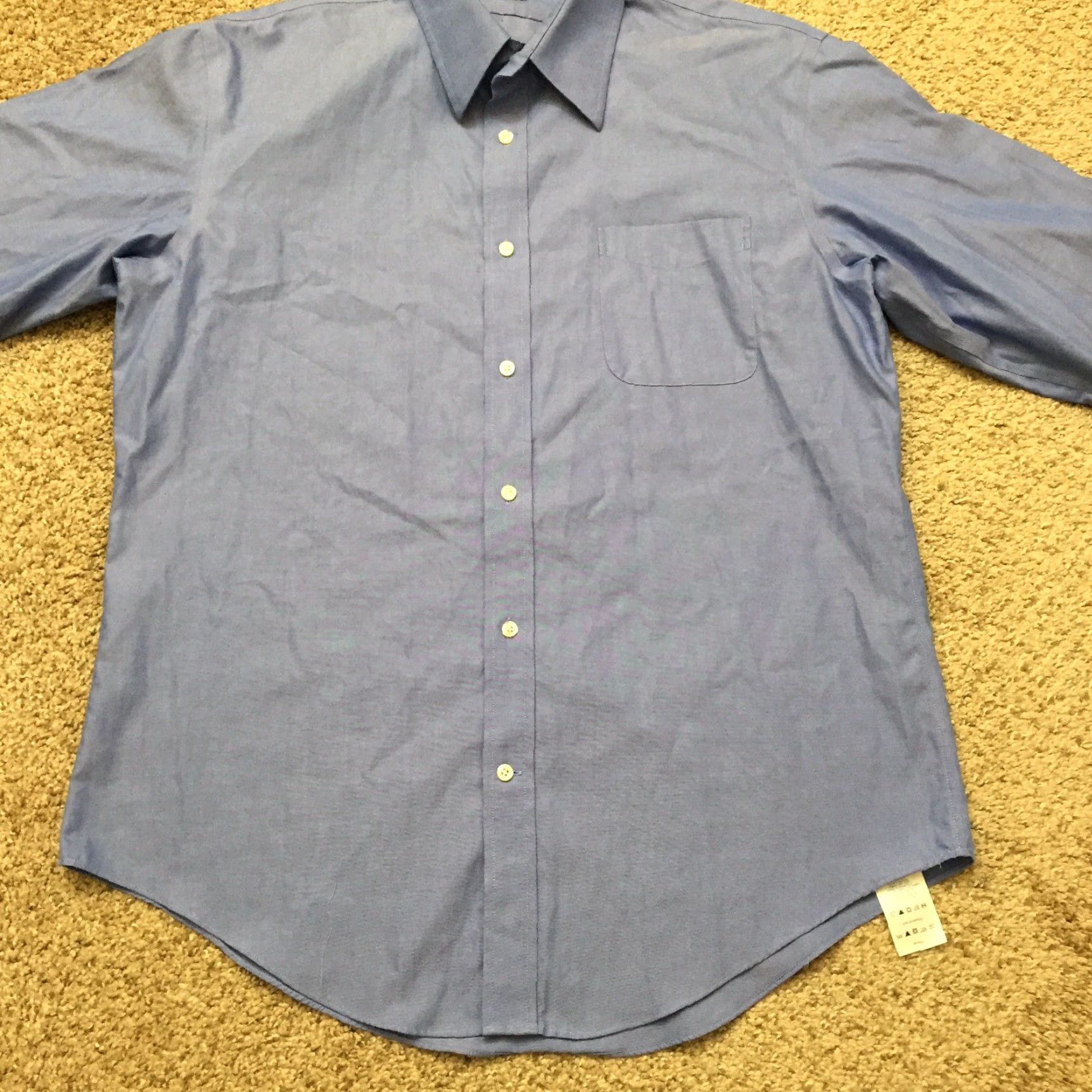 Lands' End Lands End Shirt Mens 16.5 Blue Long Sleeve Button-Front Pinpoint Oxford - Button-Up, Cotton, Collar, Solid, 16.5, Mens Size US XL / EU 56 / 4 - 5 Thumbnail