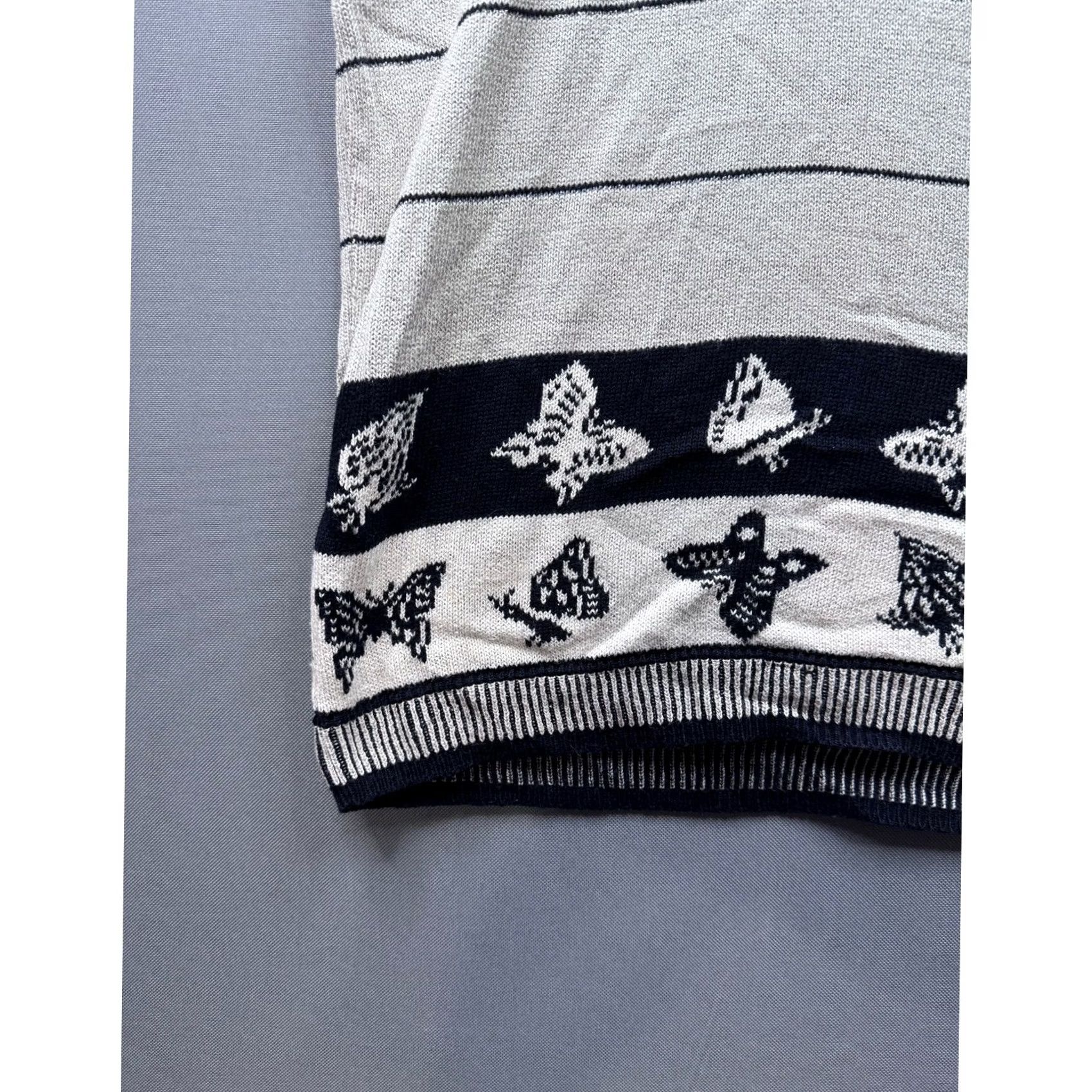 Alife VINTAGE Hauber Sporting Life Women's Gray Striped Butterfly Sweater Top Size L / US 10 / IT 46 - 4 Thumbnail