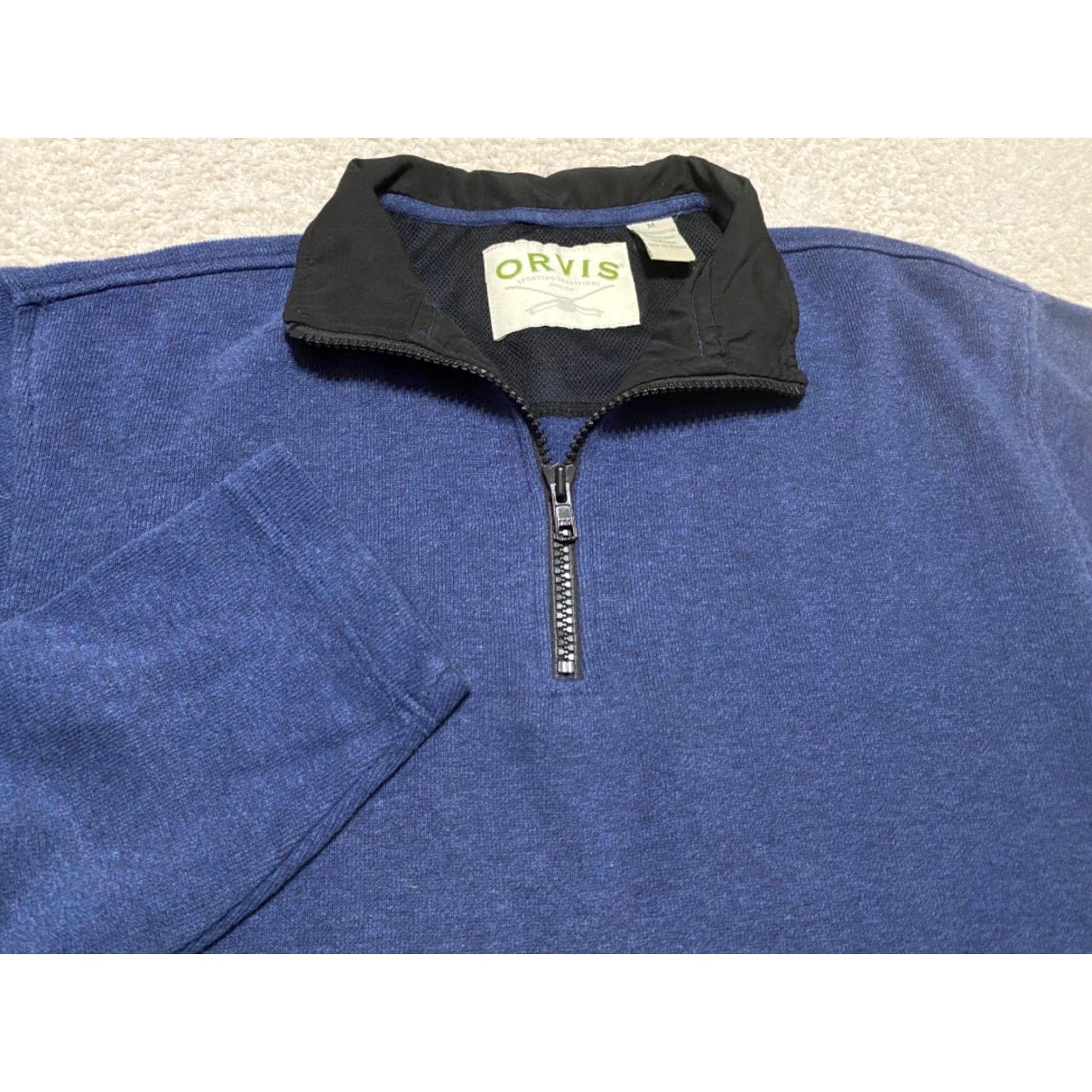 Orvis Orvis Mens Sweater Pullover 1/4 Zip Long Sleeve 100% Cotton Solid Blue M/Regular Men's Knit Mock Neck Size US M / EU 48-50 / 2 - 2 Thumbnail