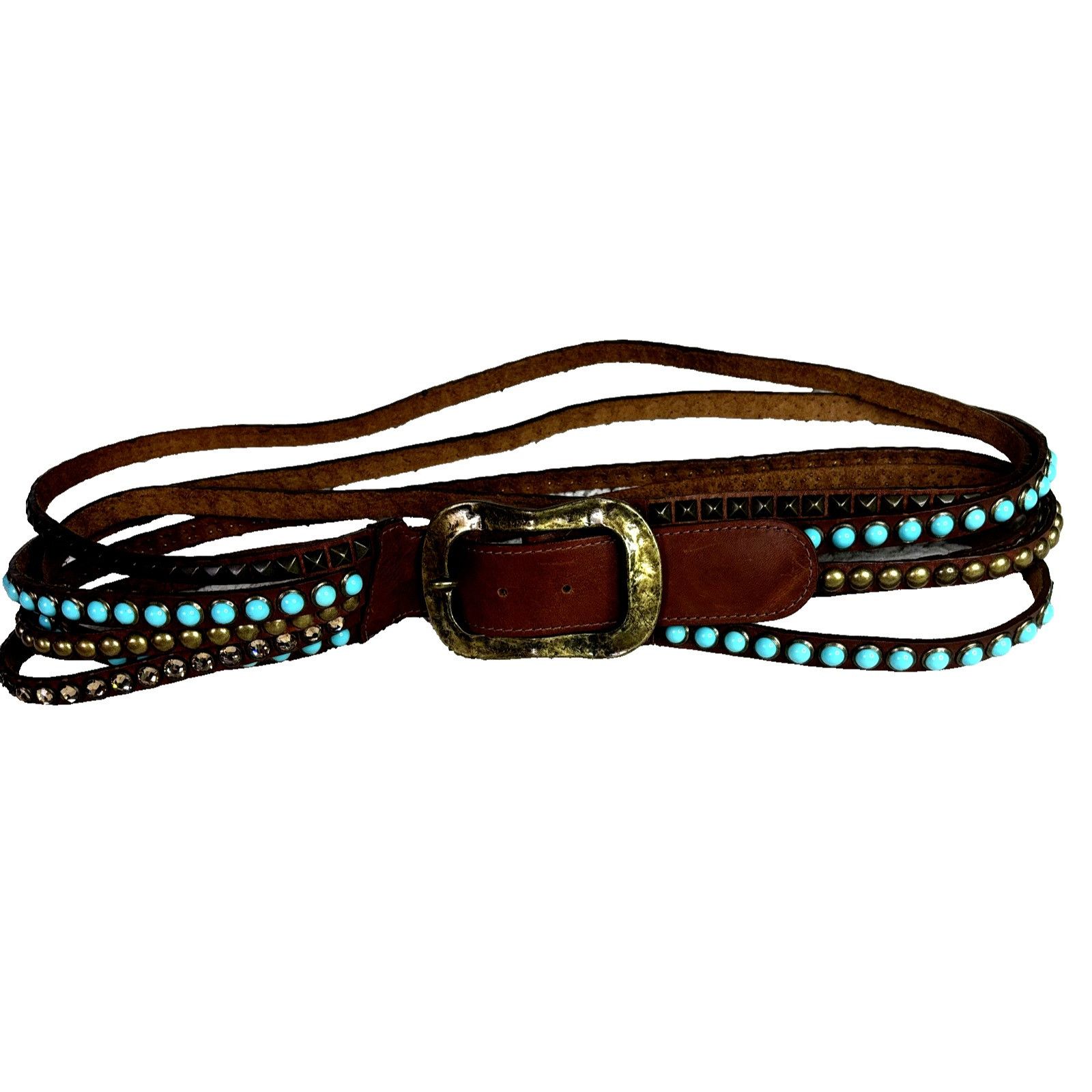 Other Leatherock Women's Brown Leather Adjustable Belt - Turquoise Size ONE SIZE - 2 Thumbnail