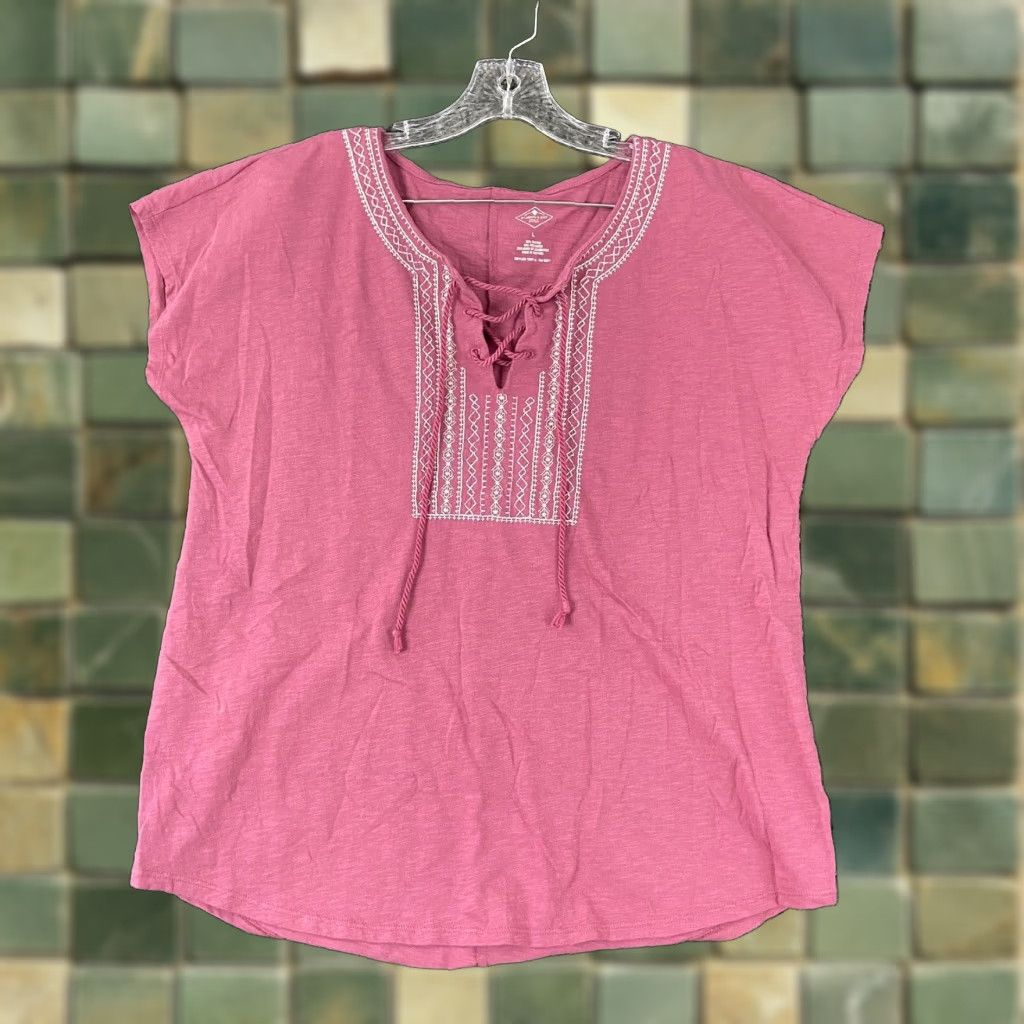 Vintage St John's Bay Women's Blouse Large Pink With Ties Embroidery Size L / US 10 / IT 46 - 1 Thumbnail