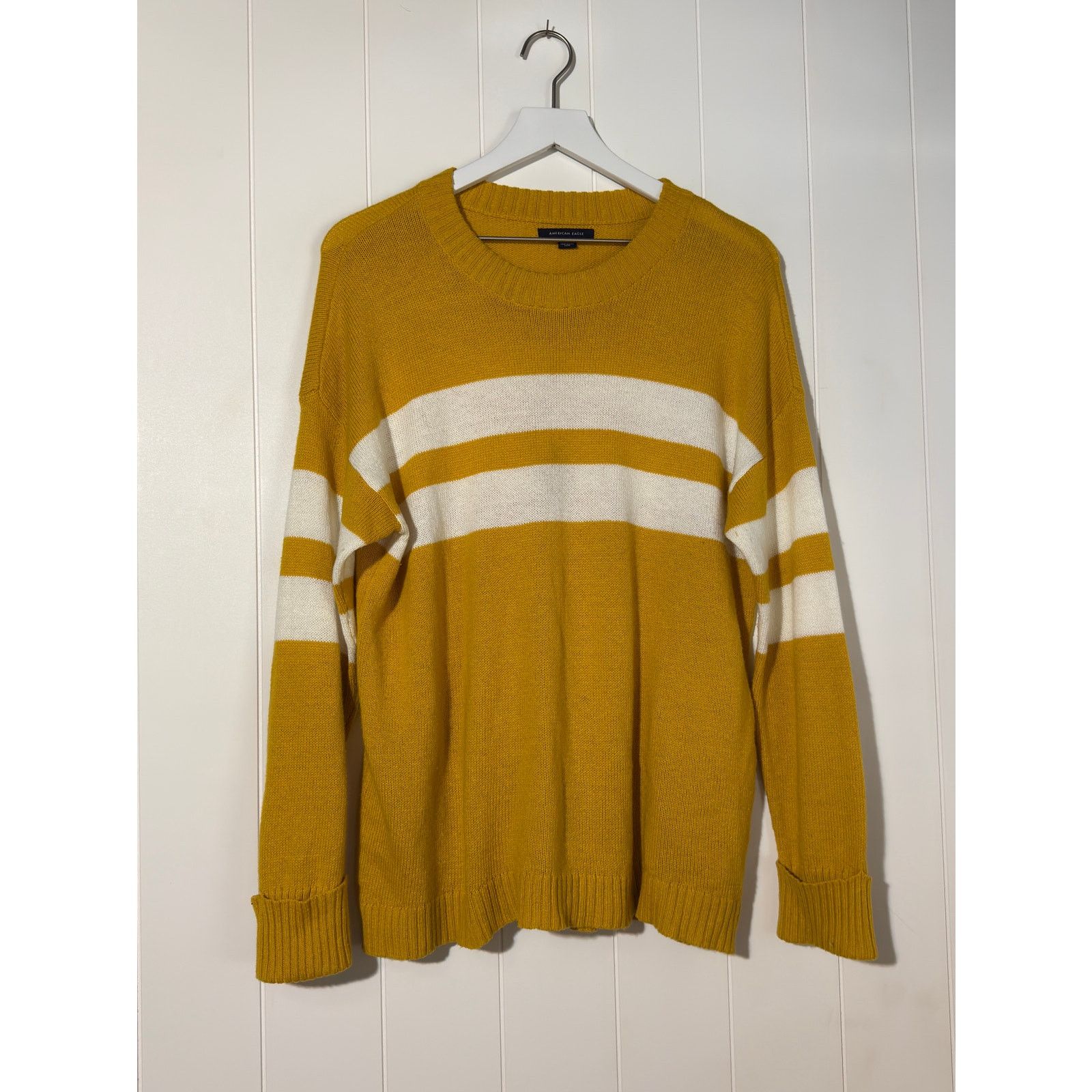 American Eagle Outfitters American Eagle Sweater Mustard Striped Wool Blend Medium Size M / US 6-8 / IT 42-44 - 2 Thumbnail