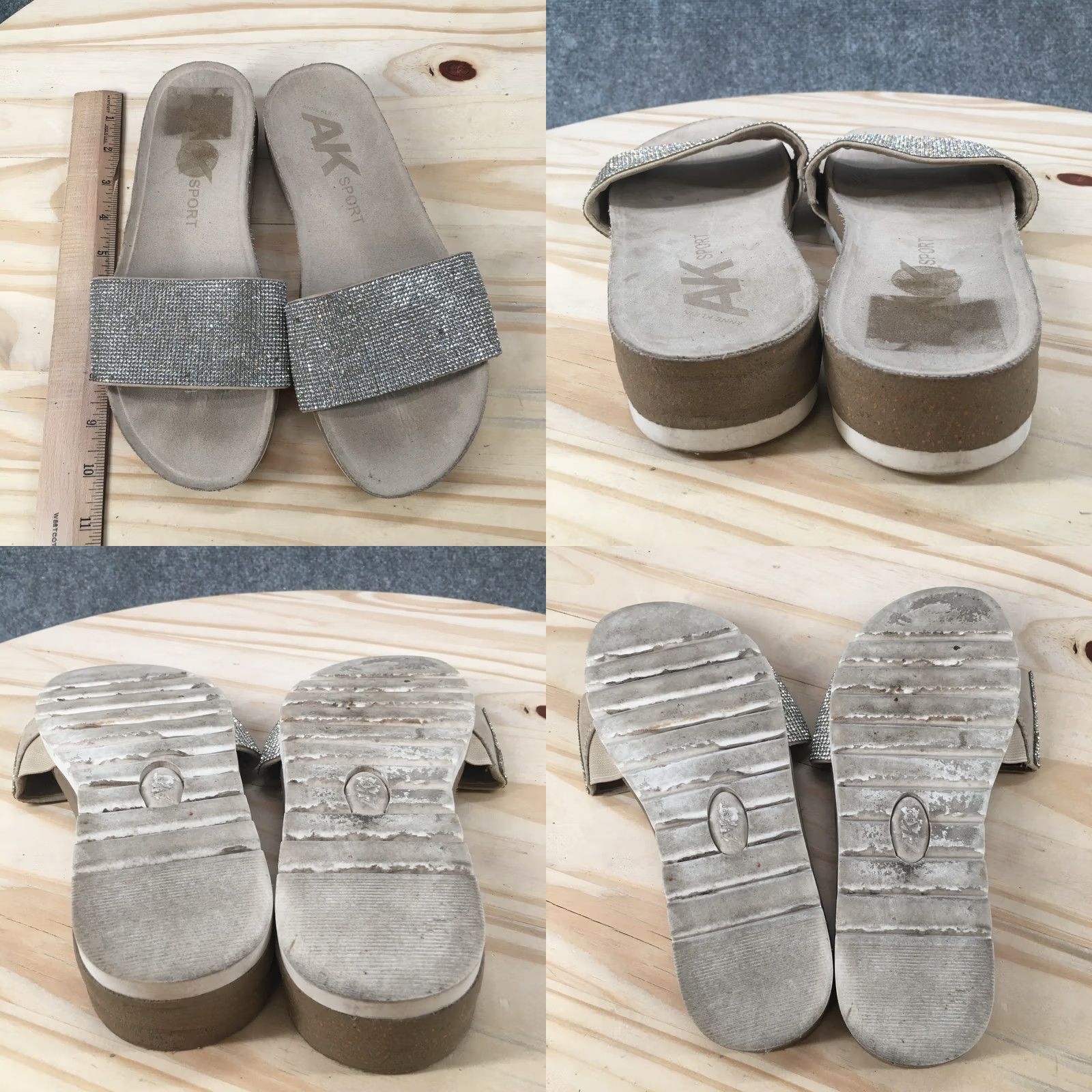 Anne Klein Anne Klein AK Sport Heels Womens 8 Beige Fabric AKGoingForIt Slide Sandals Size US 8 / IT 38 - 8 Thumbnail