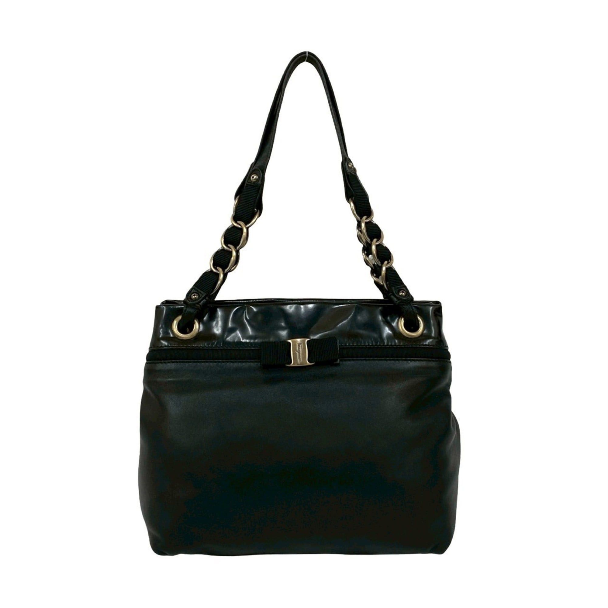 Salvatore Ferragamo Salvatore Ferragamo Vara Ribbon Leather and Patent Semi-Shoulder Bag/Tote Bag, Black, 85460 Size ONE SIZE - 1 Thumbnail