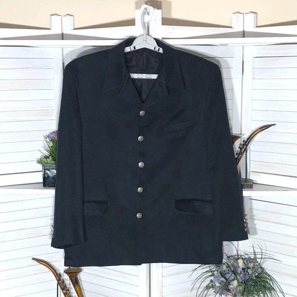 Vintage Vintage suede leather blazer suit jacket navy blue Sz XL Size 38L - 1 Thumbnail