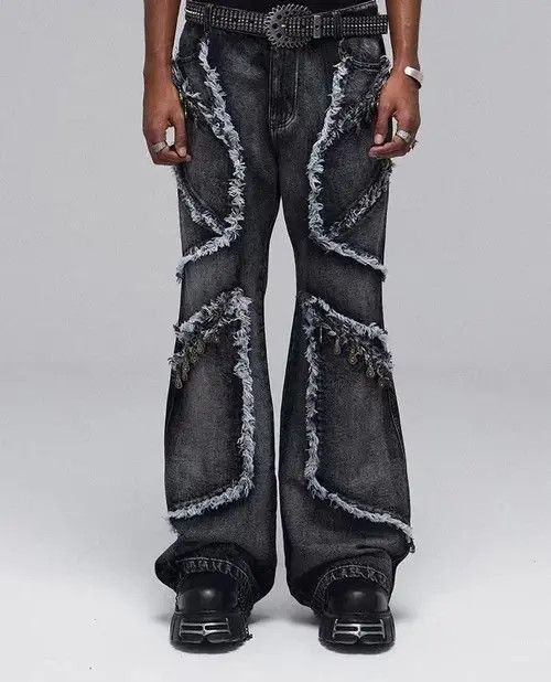 High Sport × Japanese Brand × Ring Of Fire Vintage deconstructed washed distressed fringed jeans Size US 32 / EU 48 - 1 Thumbnail