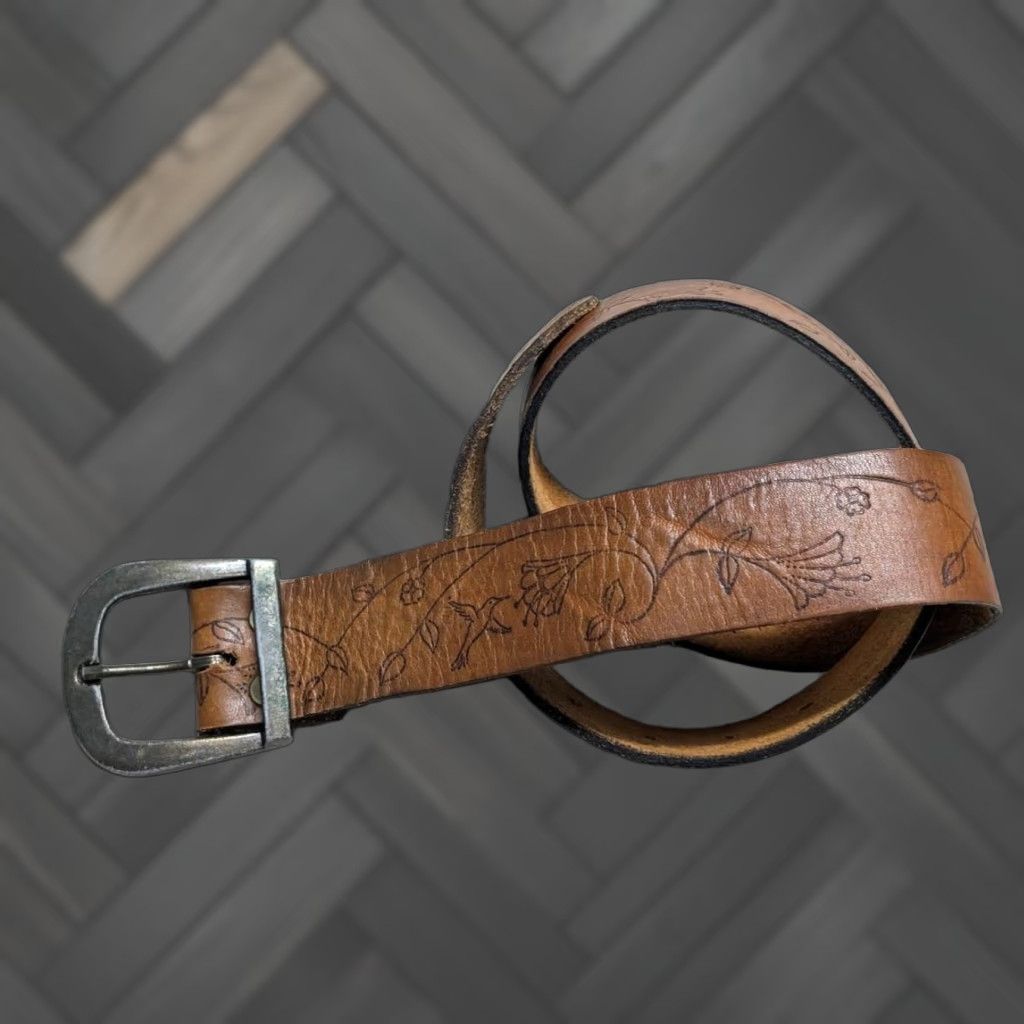 Vintage VINTAGE hippie western belt - 30 brown cowhide leather tooled belt Men Size 30 - 1 Thumbnail