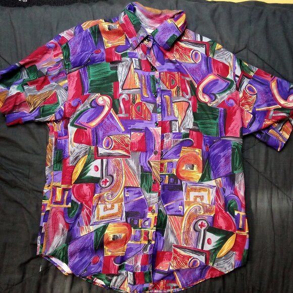 Vintage Vintage Jeri Marque Abstract Geometric Button Shirt Size XL / US 12-14 / IT 48-50 - 2 Thumbnail