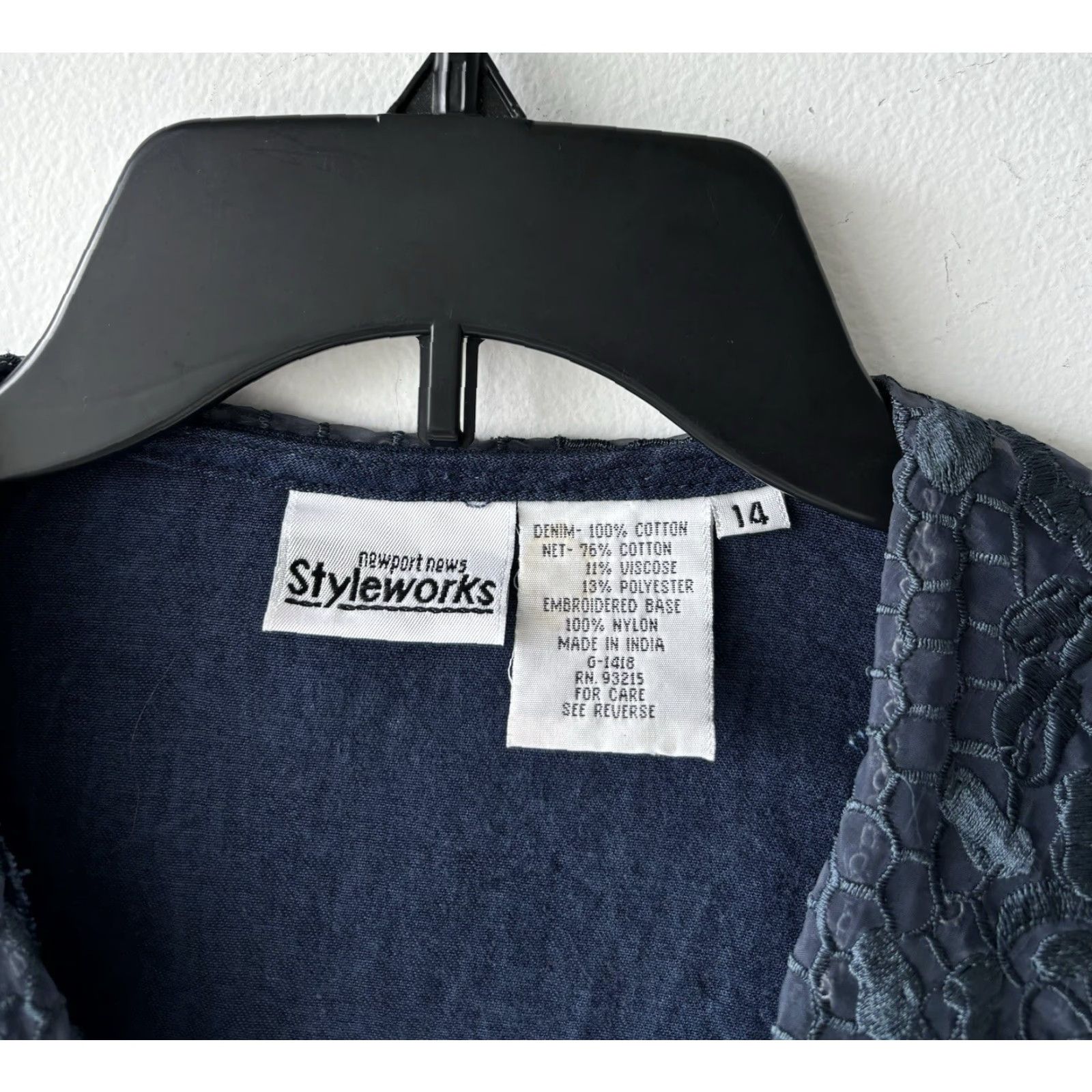 VINTAGE Newport News Denim Jacket 14 Blue Appliqué Lace Country