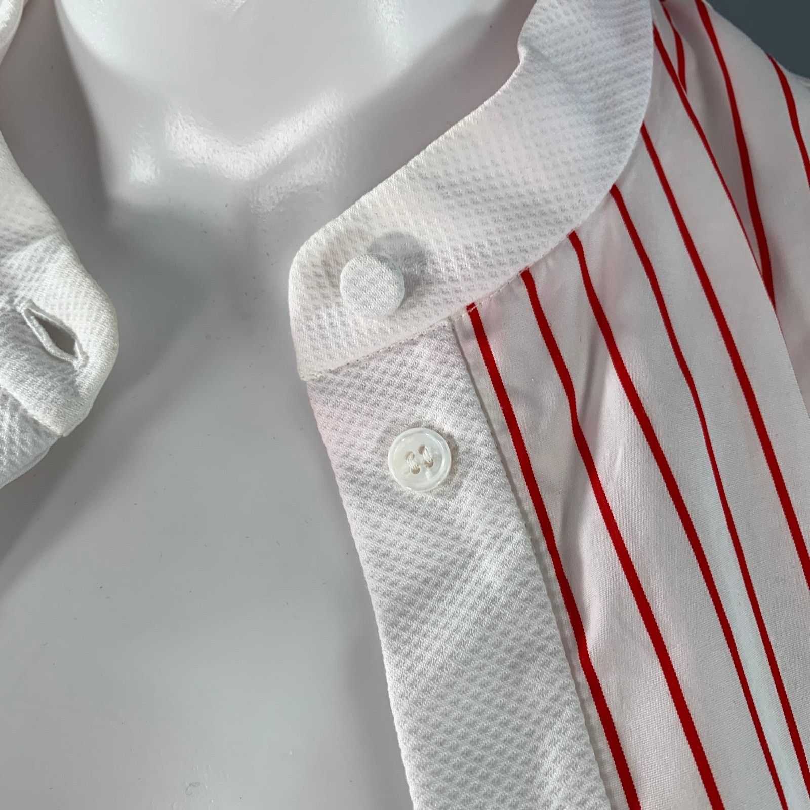 Alexander McQueen Red White Cotton Stripe Collarless Asymmetrical A-Line Dress Size XS / US 0-2 / IT 36-38 - 6 Thumbnail