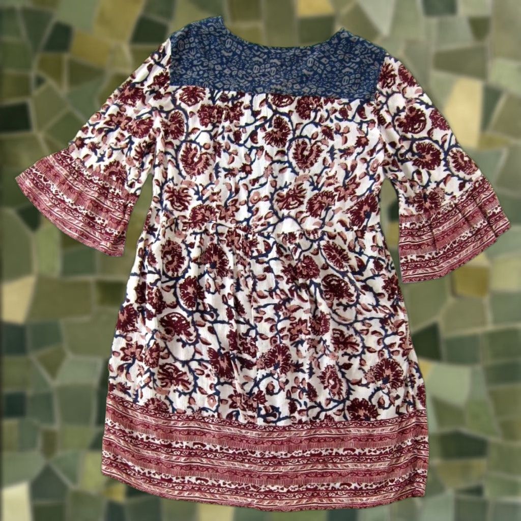 Vintage Style & Co 100% Rayon Pink Blue Red Floral 3/4 Sleeve Tunic Smock Dress Small Size S / US 4 / IT 40 - 1 Thumbnail