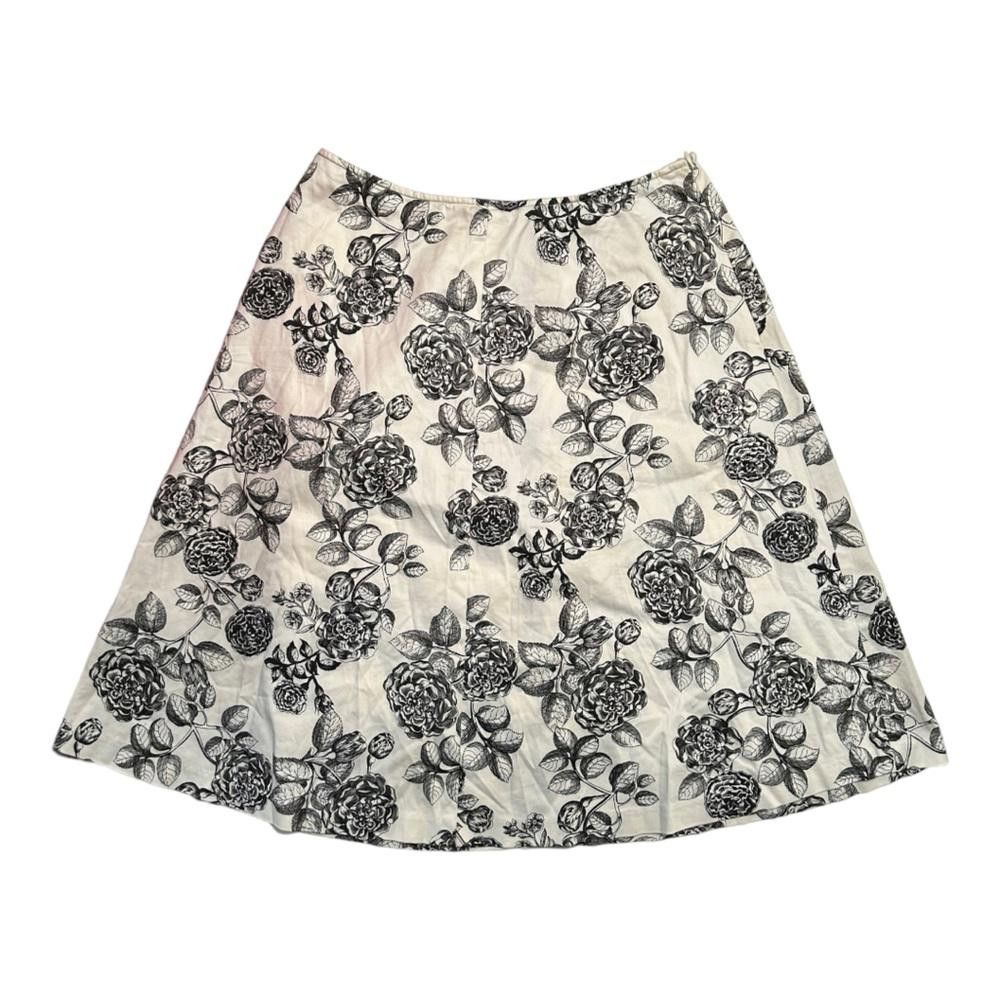 Designer Apostrophe l Beige & Black Floral Knee Length Skirt 8 Size 30" / US 8 / IT 44 - 1 Thumbnail