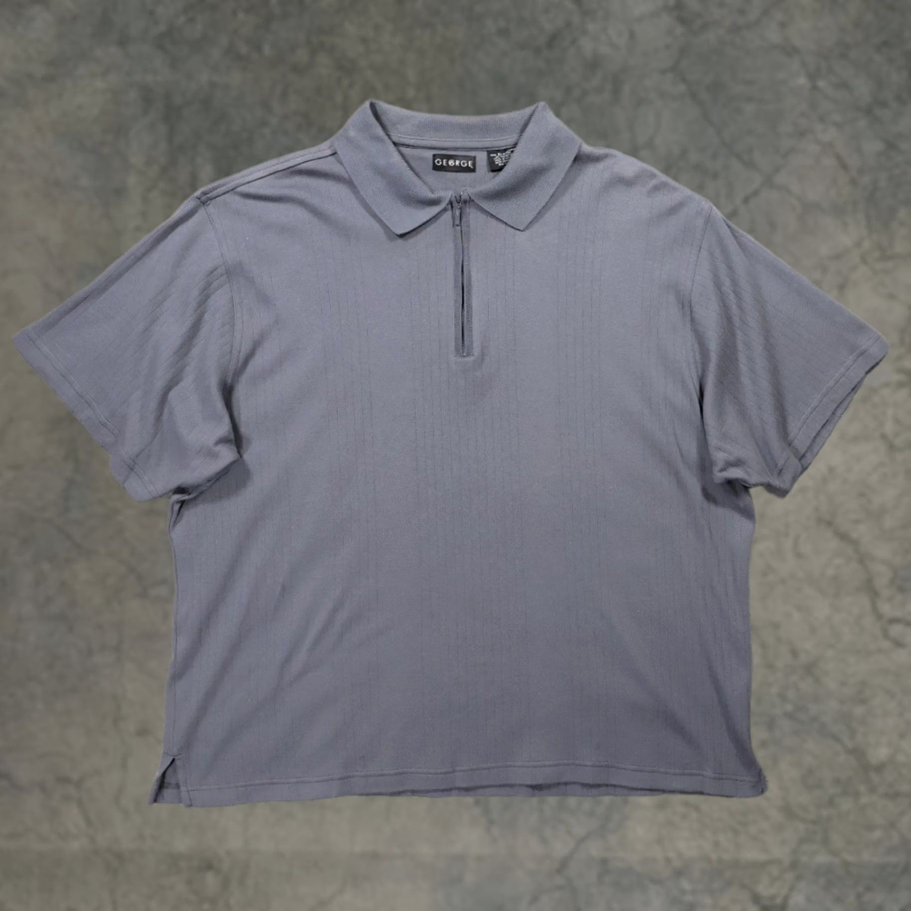 George George Polo Shirt Mens XL Gray Quarter Zip Short Sleeve Ribbed Texture Excellent Size US XL / EU 56 / 4 - 1 Thumbnail