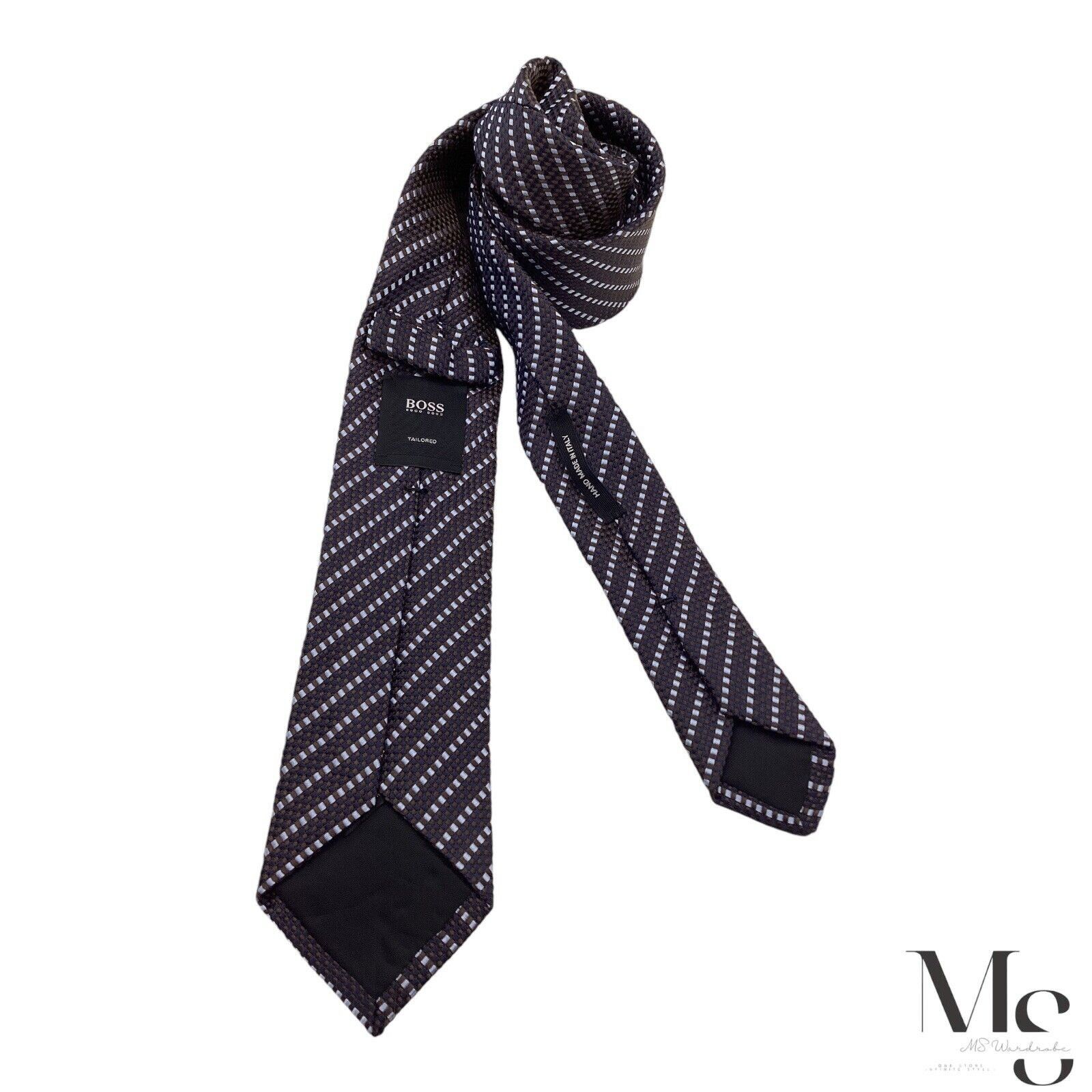Hugo Boss BOSS HUGO BOSS Tailored Blue & Brown Striped Silk Tie H.M In Size ONE SIZE - 2 Thumbnail