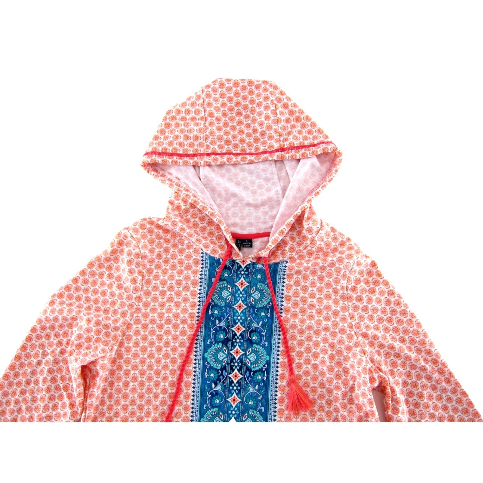 AQUA AQUA ET SOL Orange White Blue Paisley Floral Long Sleeve Pocket Hooded Dress L Mens Women Size L / US 10 / IT 46 - 4 Thumbnail