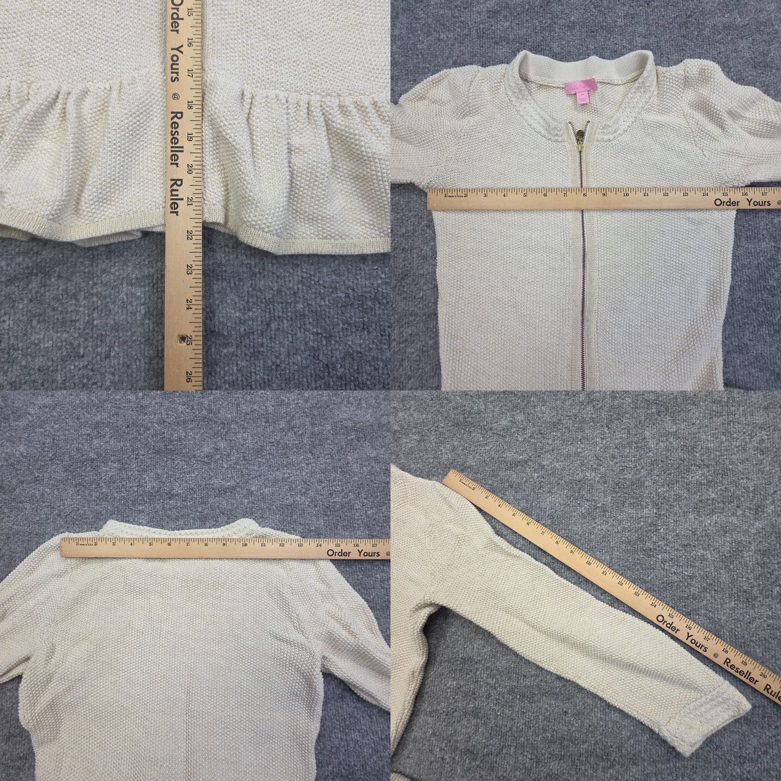 Lilly Pulitzer Lilly Pulitzer Knit Sweater Zip Juniors Medium Beige Long Sleeve Cotton Metallic Size M / US 6-8 / IT 42-44 - 8 Thumbnail