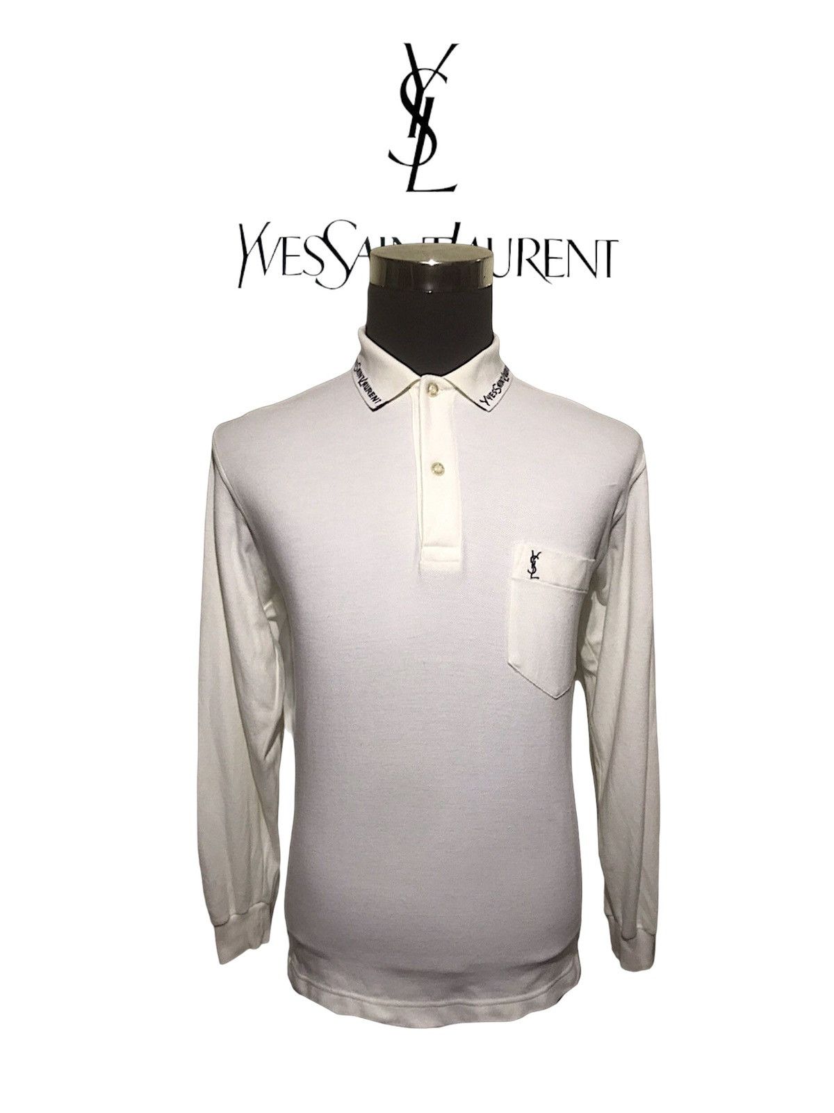 Designer Yves Saint Laurent Collar Spellout Embroidery Wording Shirt Size US M / EU 48-50 / 2 - 1 Thumbnail