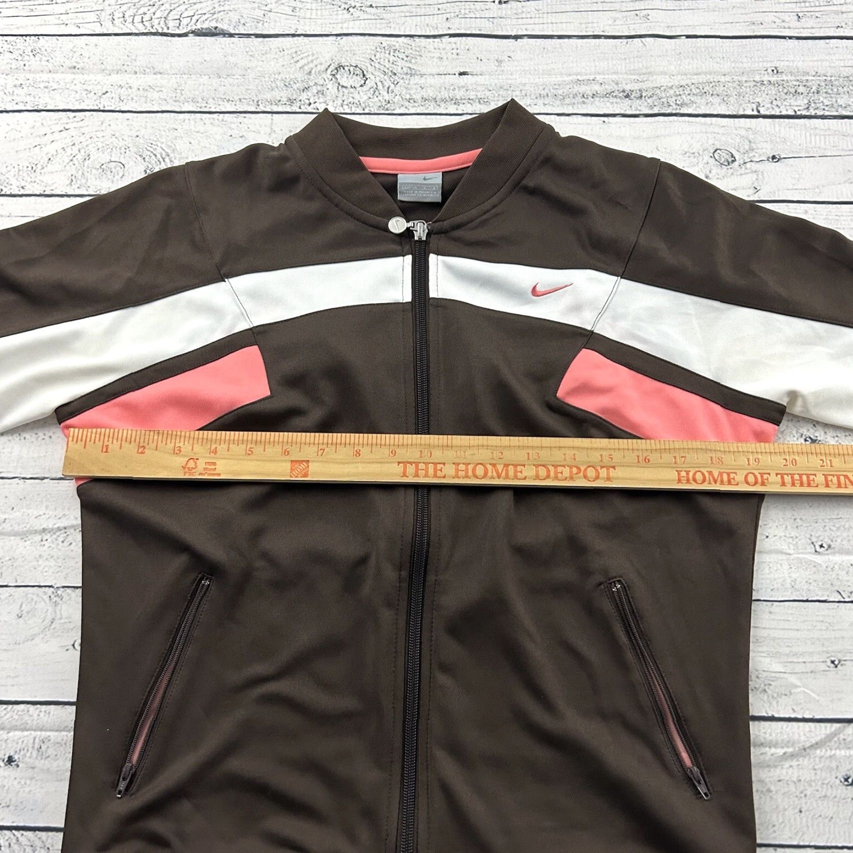 Nike VINTAGE Nike Full Zip Track Jacket Women's L Brown Pink White Track Jacket Full Zip Nike Womens L Pink Brown White Size L / US 10 / IT 46 - 5 Thumbnail
