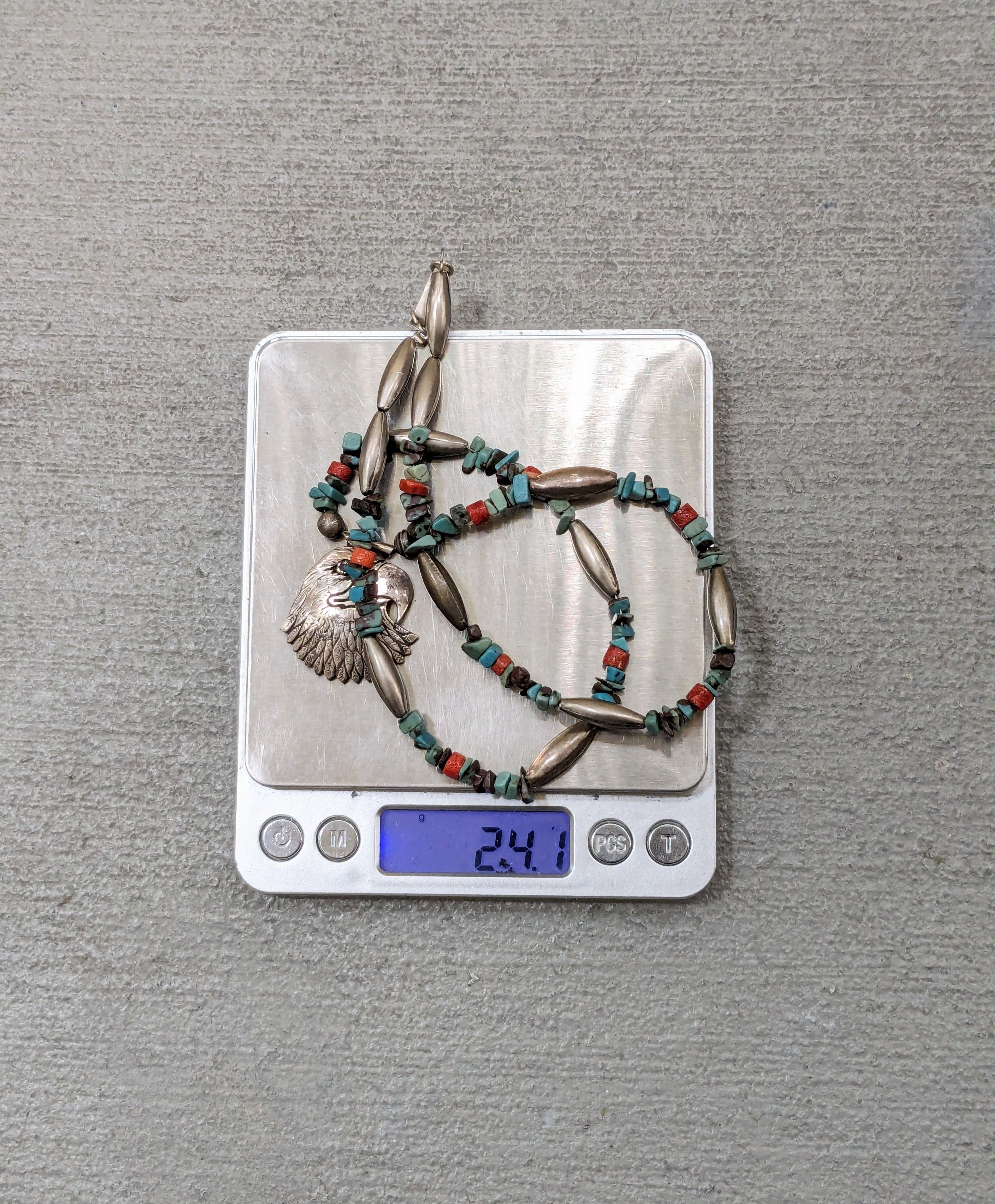 Jewelry Sterling Silver Necklace Turquoise Eagle Native Coral Size ONE SIZE - 14 Thumbnail
