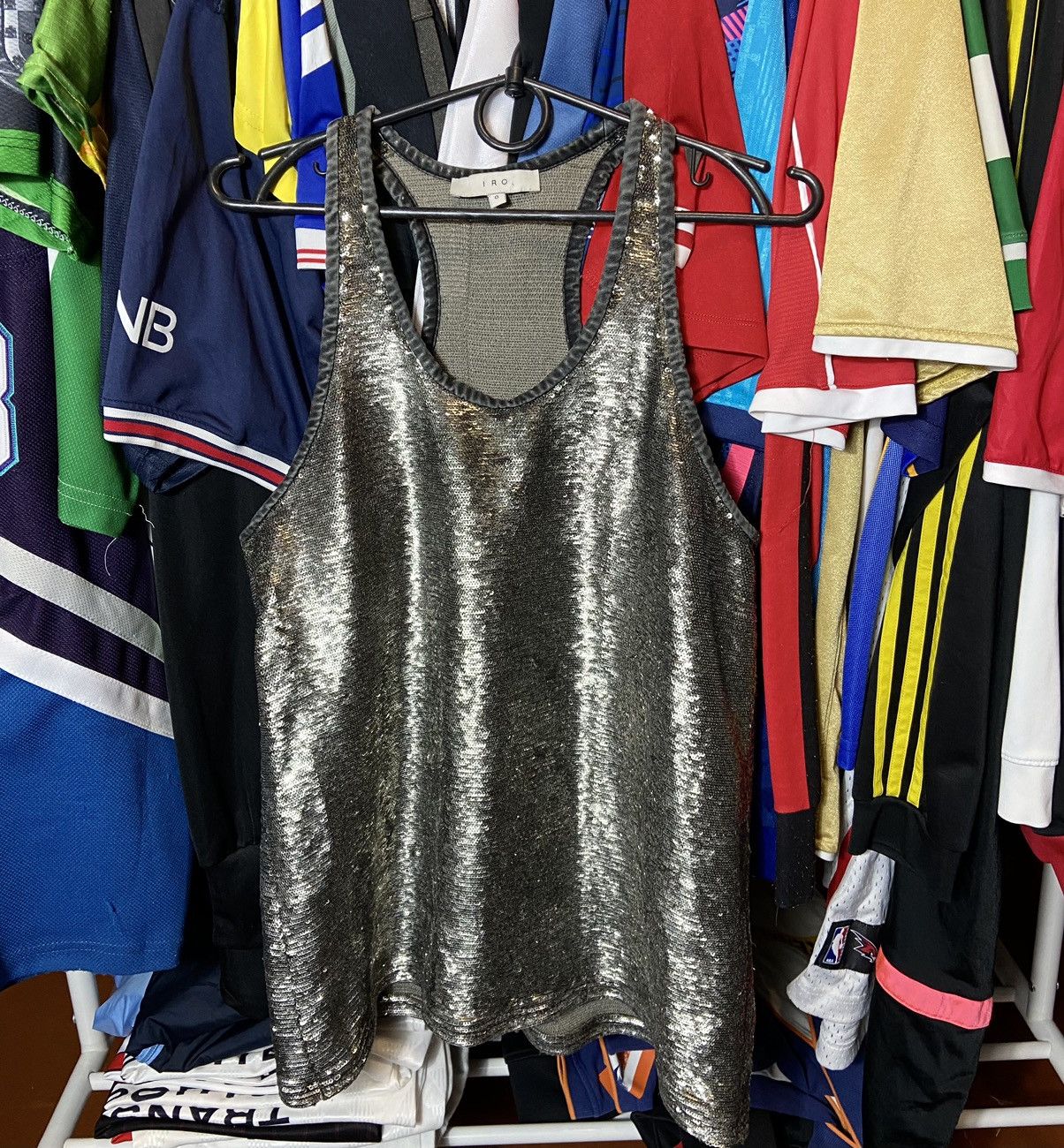 Designer × Iro IRO SILVER WILEY WOMENS T-SHIRT SEQUIN GLITTER EMBELLISHED Size XS / US 0-2 / IT 36-38 - 1 Thumbnail