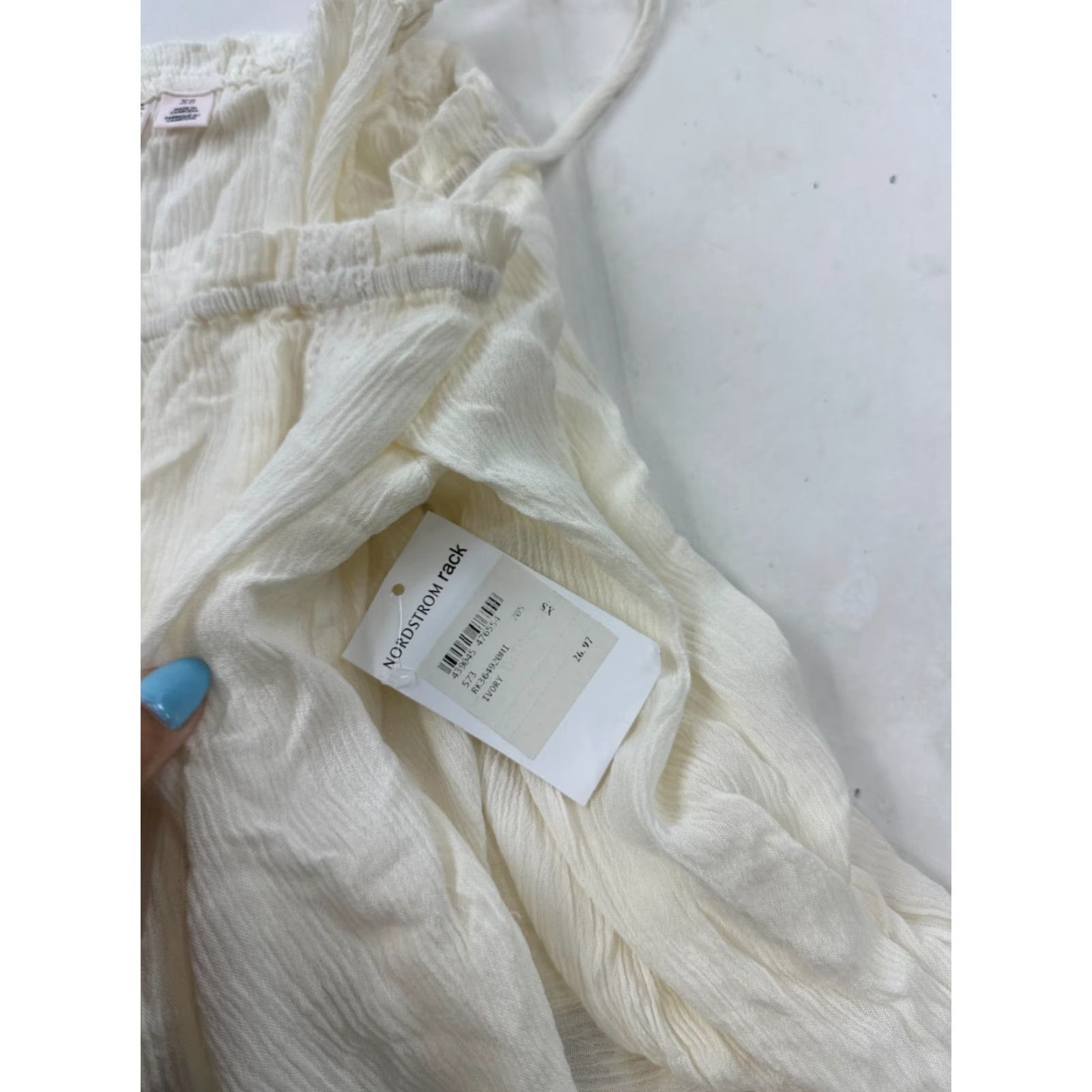 Market Melrose and Market Blouse Shirt Womens XS Ivory Seersucker Lace Trim Cold Shoulder Square Neck Pullover Casual Size XS / US 0-2 / IT 36-38 - 4 Thumbnail