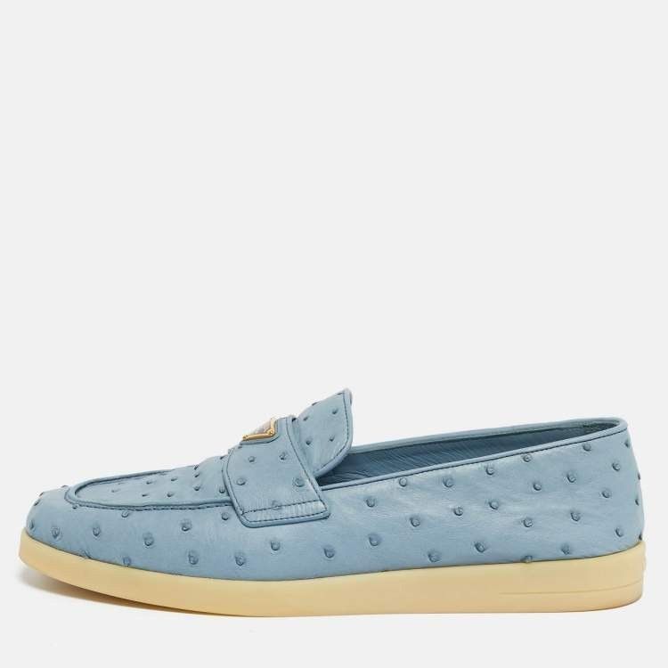 Prada o1w1db10526 Ostrich Leather Loafers in Blue Size US 11 / EU 44 - 1 Preview