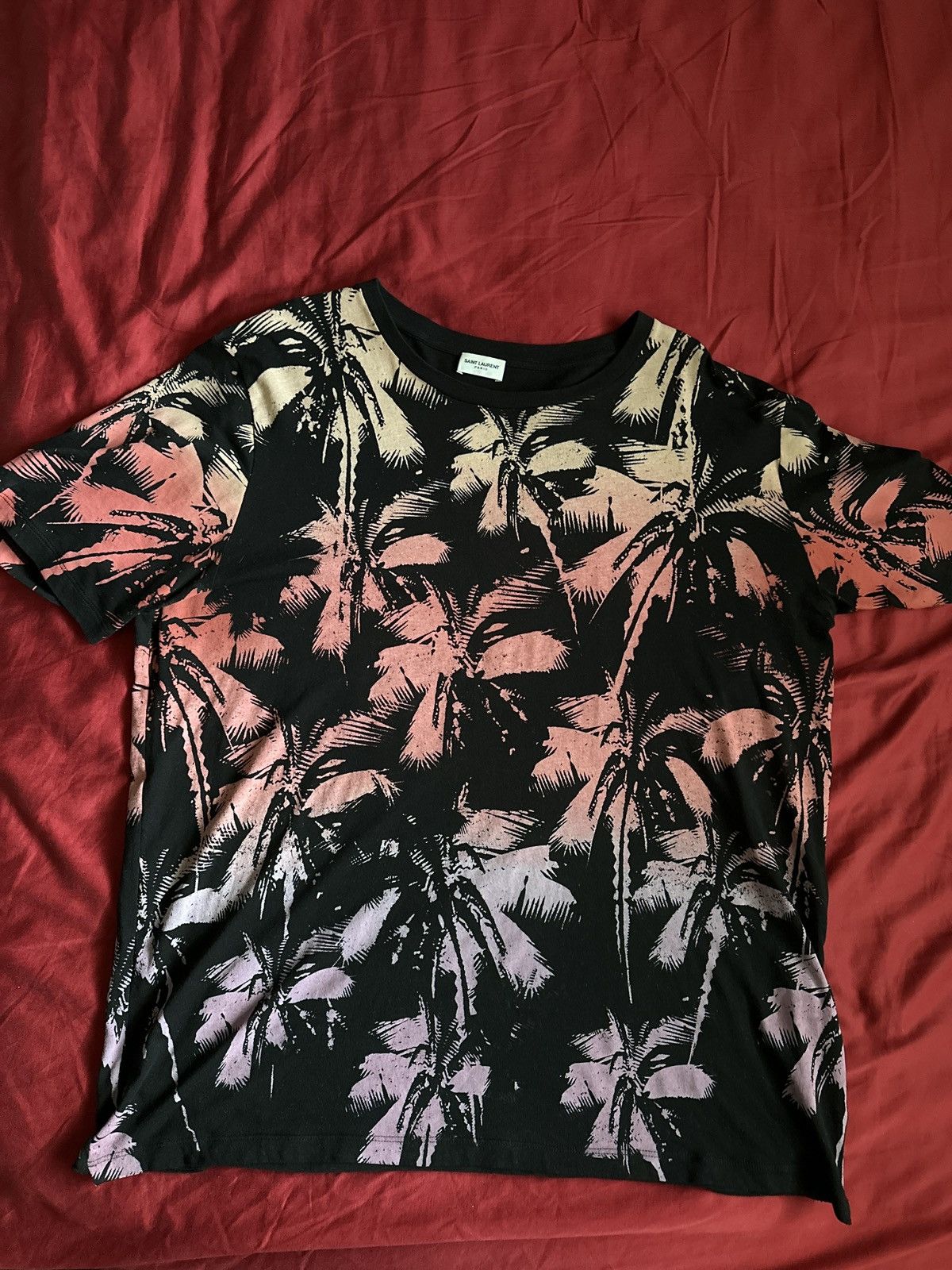 image of YSL Saint Laurent Paris Palm Tree T Shirt in Black, Men's (Size XL)