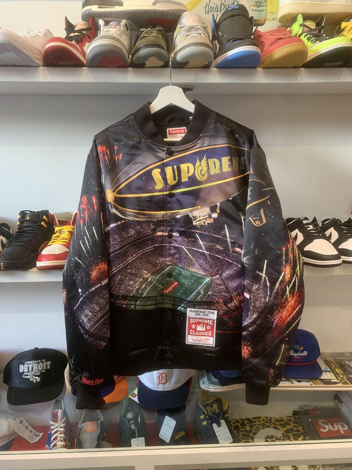 image of Mitchell Ness x Supreme And Mitchell And Ness Blimp Jacket in Blue, Men's (Size Large)