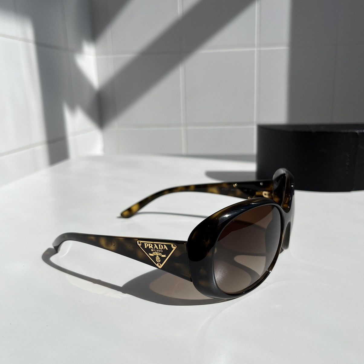 Prada Prada Oval Leopard Sunglasses with Prada triangles SPR 27L Size ONE SIZE - 5 Thumbnail