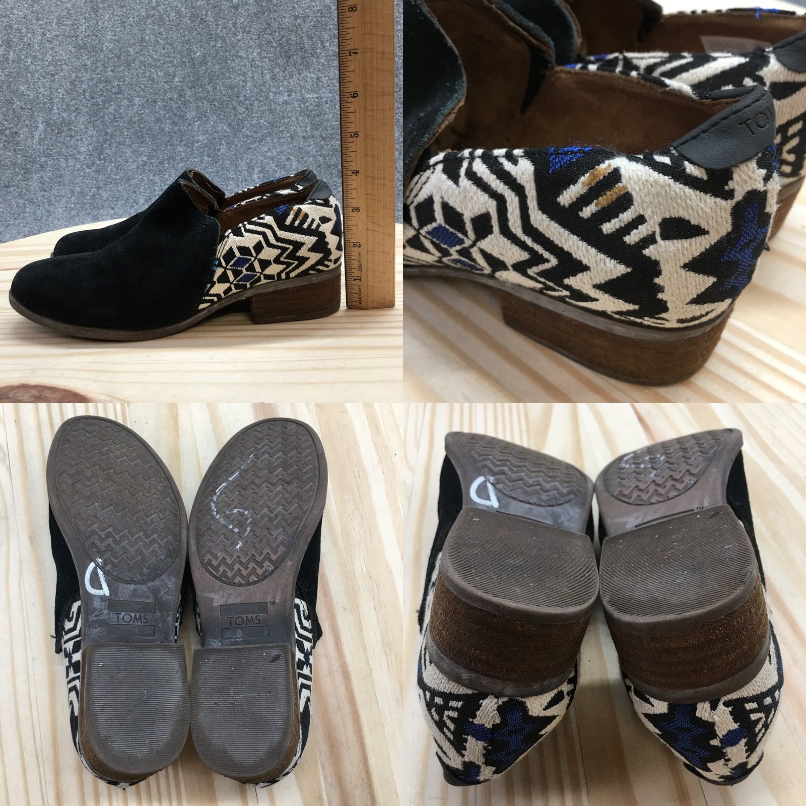 Toms TOMS Boots Shaye Casual Slip On Low Ankle Bootie Black Suede Womens 6.5 Shoe Size M Block Heel Pattern Solid Casual Shoe Size US 7 / IT 37 - 8 Thumbnail