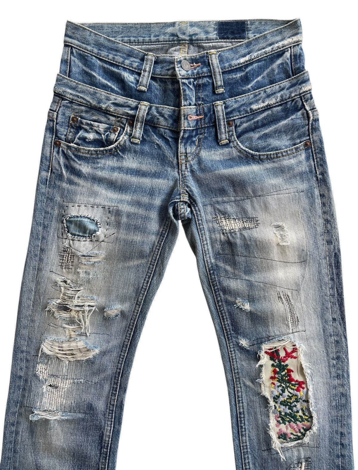 Japanese Brand Antgauge Double Waist Distressed Patchwork Denim Size US 28 / EU 44 - 2 Thumbnail