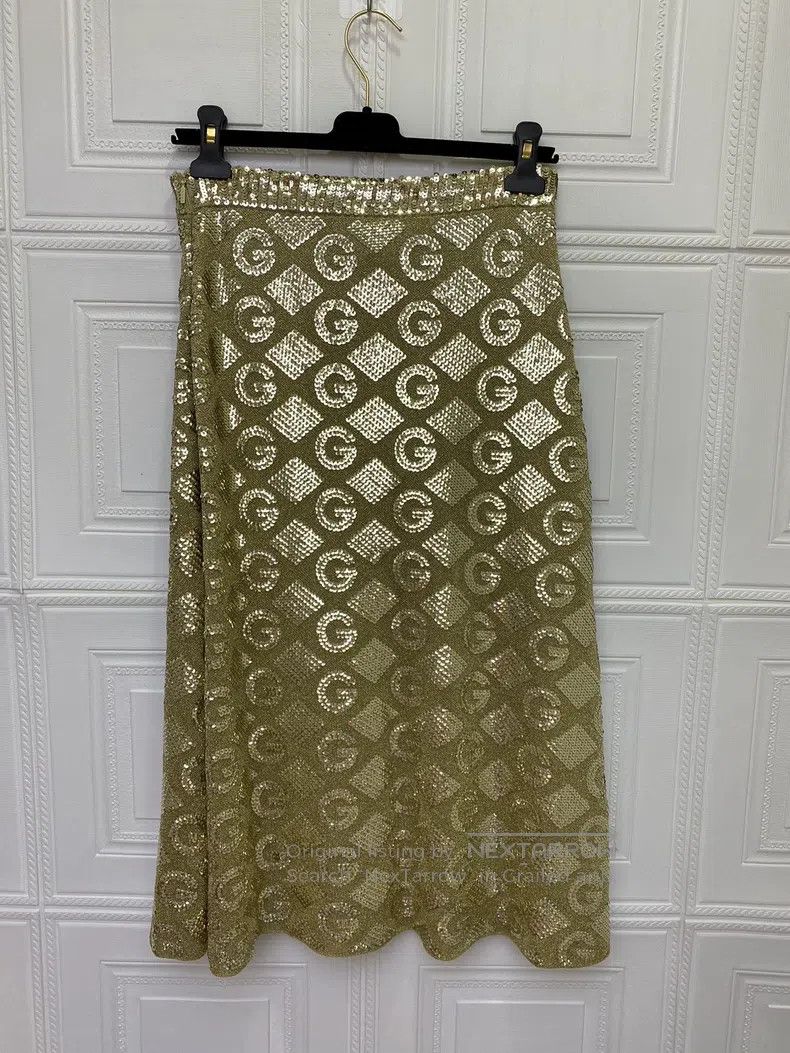 Gucci Gucci SizeM 22 new diamond gold thread jacquard skirt Size 42" / US 20 - 3 Thumbnail