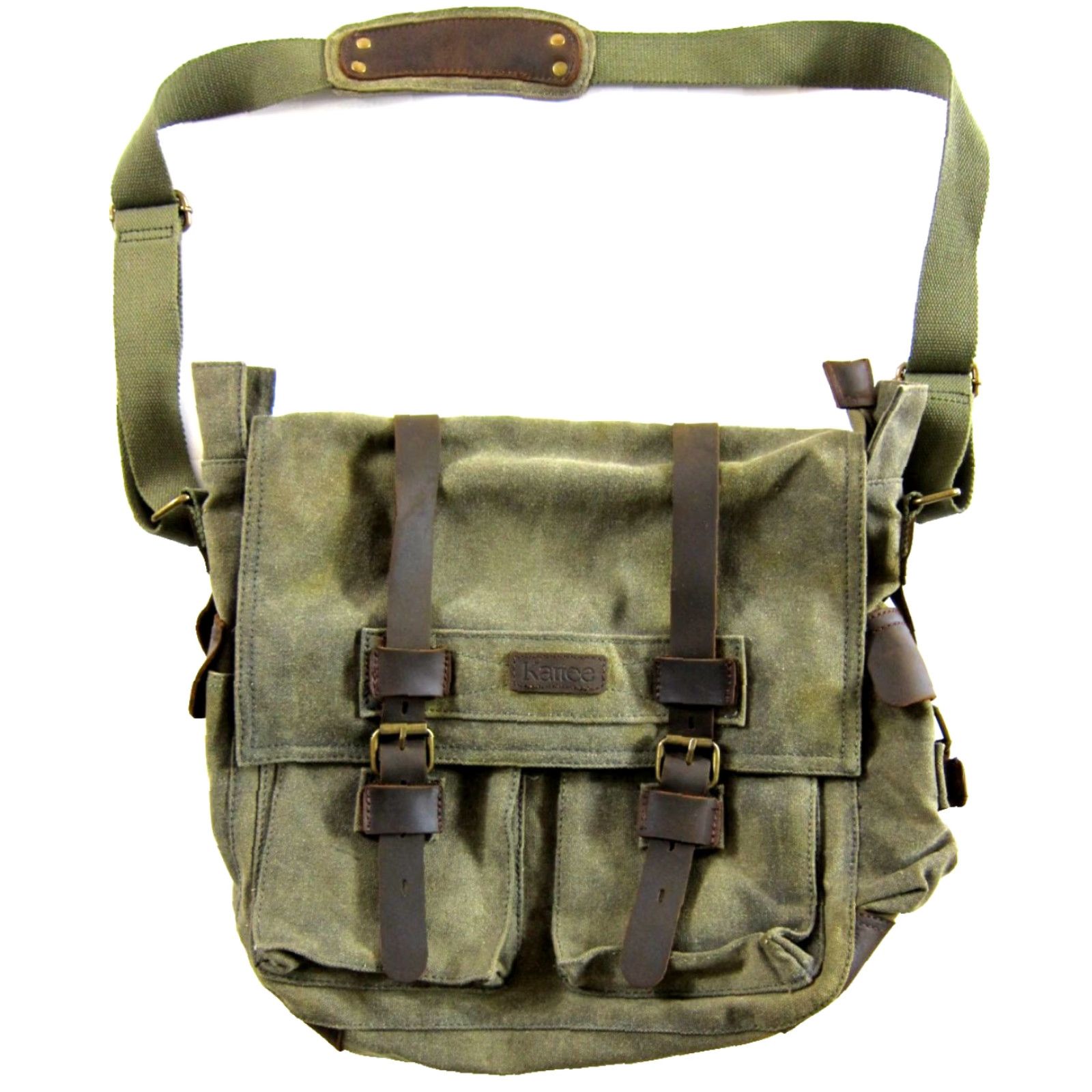 Vintage Kattee Canvas Leather Trim Zippered Camera Messenger Shoulder Bag Green Brown Size ONE SIZE - 3 Thumbnail
