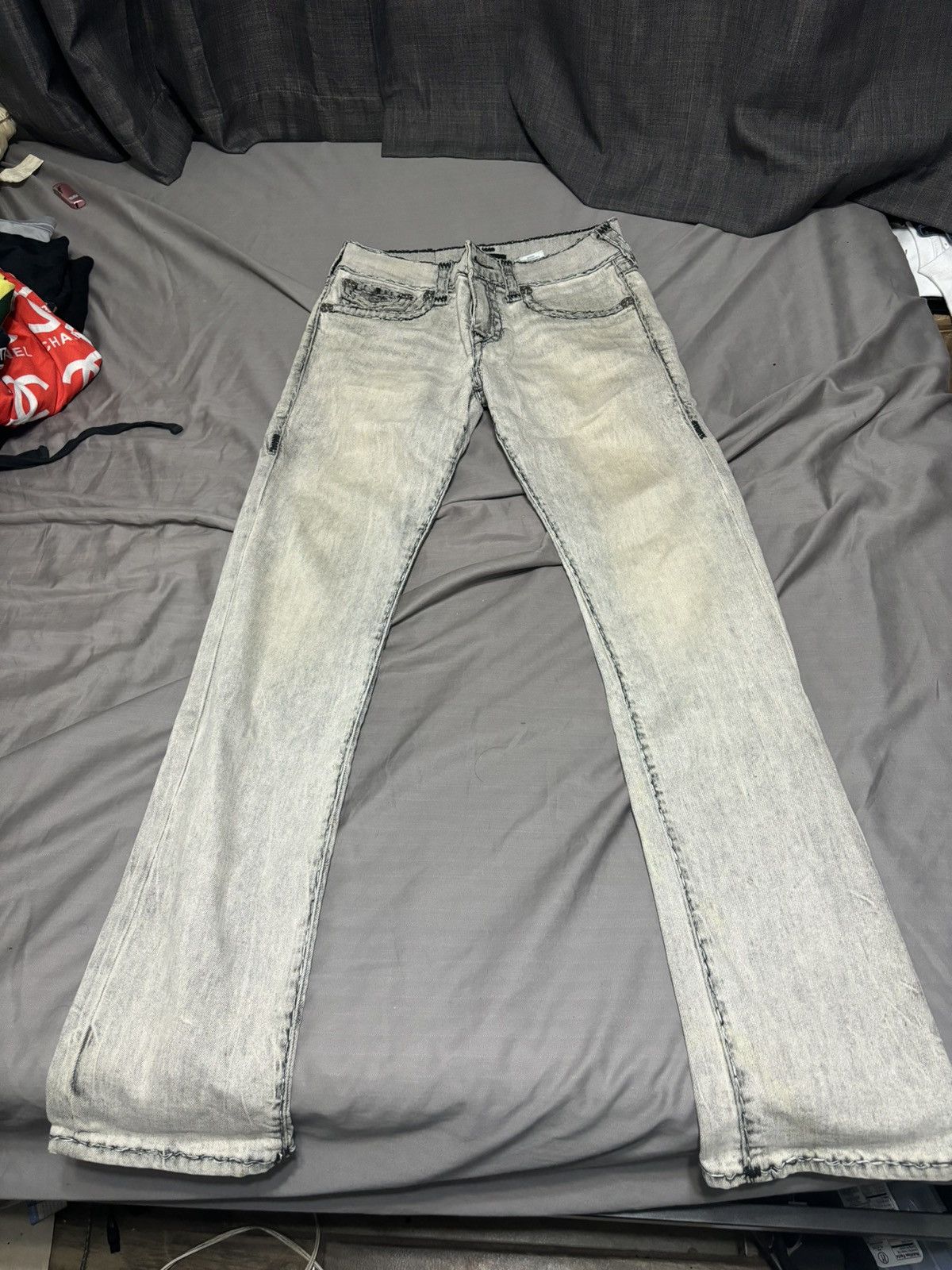 True Religion True Religion Teal Stitch Grey Denim Size US 30 / EU 46 - 1 Thumbnail
