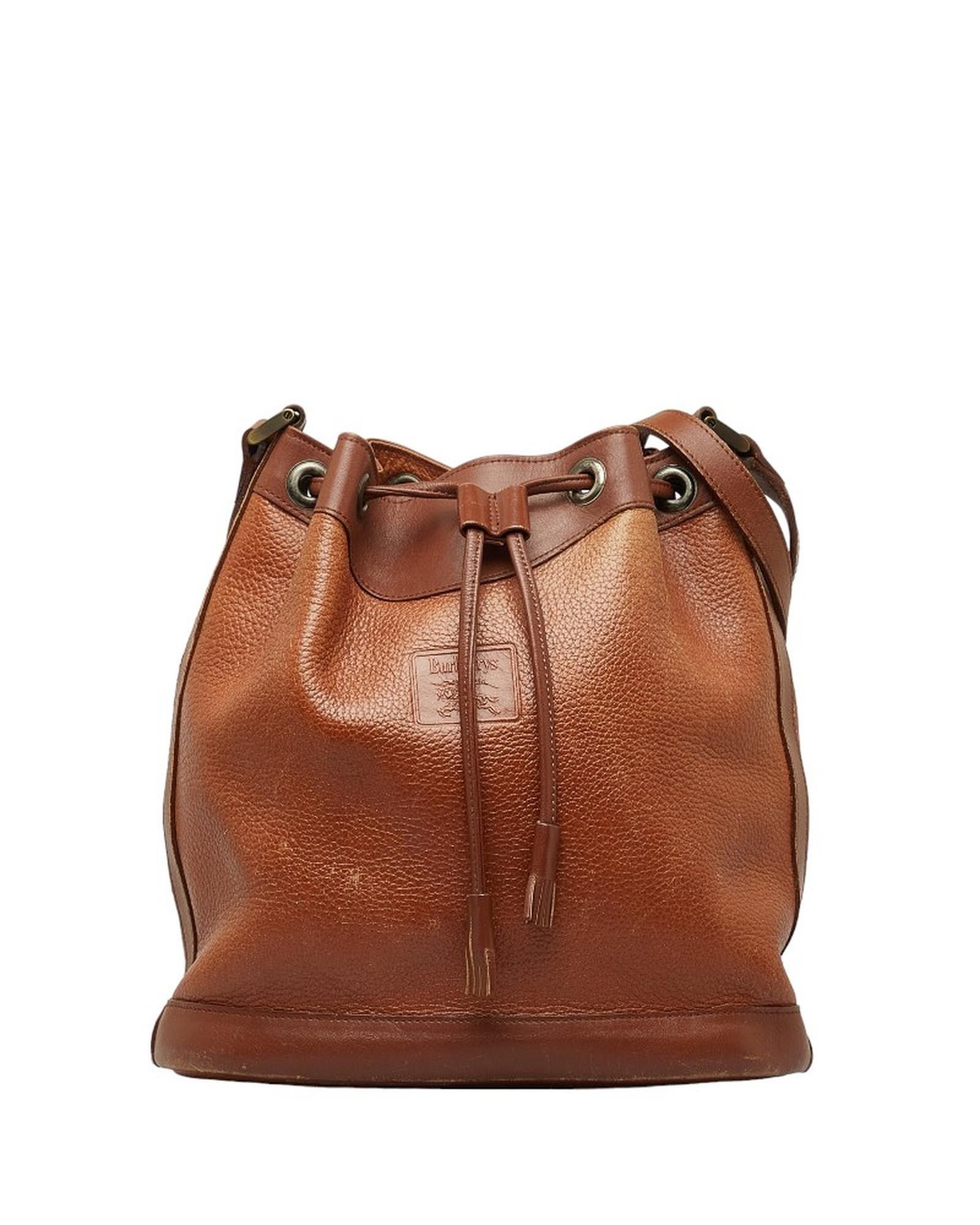 image of Brown Leather Drawstring Crossbody Bag By Burberry, Women's