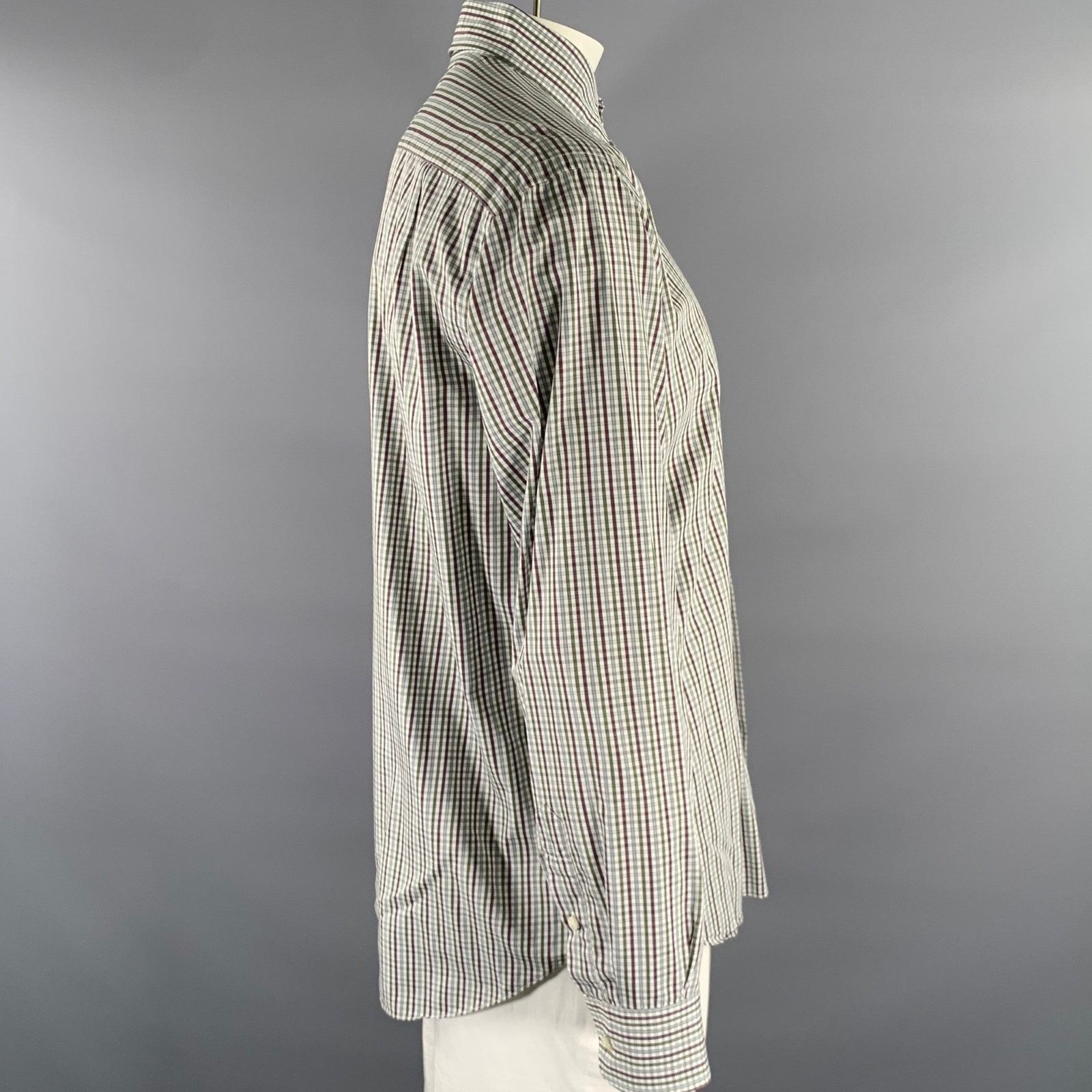 Brioni BRIONI L Green Brown Plaid Pointed Collar Long Sleeve Shirt Size US L / EU 52-54 / 3 - 3 Thumbnail