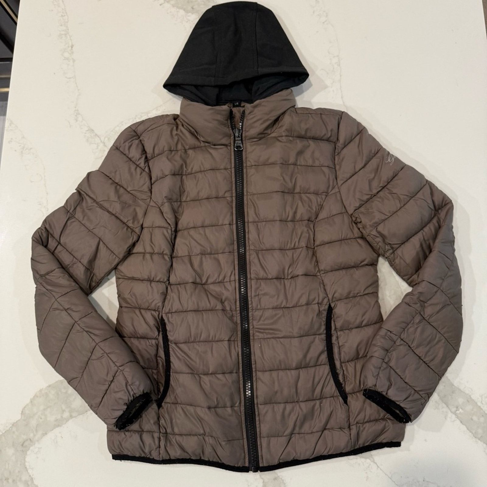 Guess Guess Detachable Hoodie Puffer Jacket Women’s Large Taupe Size L / US 10 / IT 46 - 1 Thumbnail