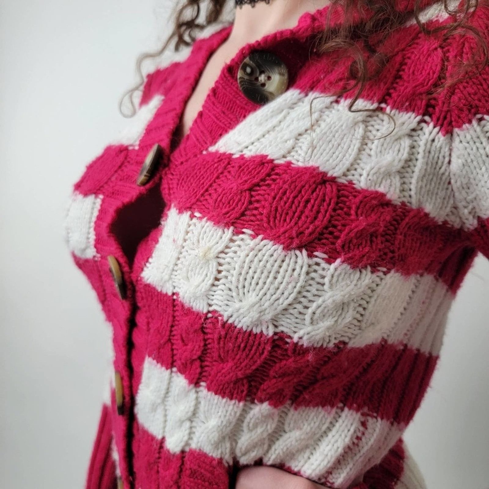 Aeropostale Aeropostale Y2K Hooded Striped Cable Knit Sweater - M Size M / US 6-8 / IT 42-44 - 3 Thumbnail