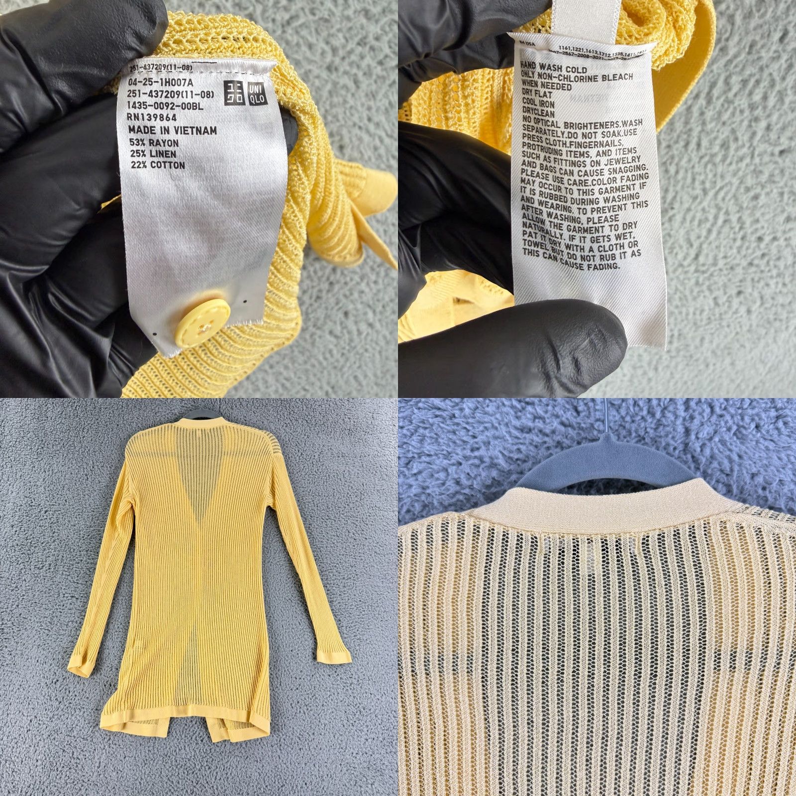 Uniqlo Uniqlo Cardigan Sweater Womens M Yellow Long Sleeve V-Neck Knit Open-Knit Casual Preppy Paris Pattern Solid Size M / US 6-8 / IT 42-44 - 8 Thumbnail