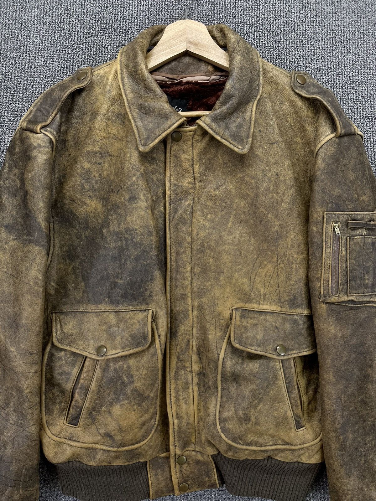 Alpha Industries × Vintage Vintage 90s Alpha Trashed Leather Jacket Size US M / EU 48-50 / 2 - 5 Thumbnail