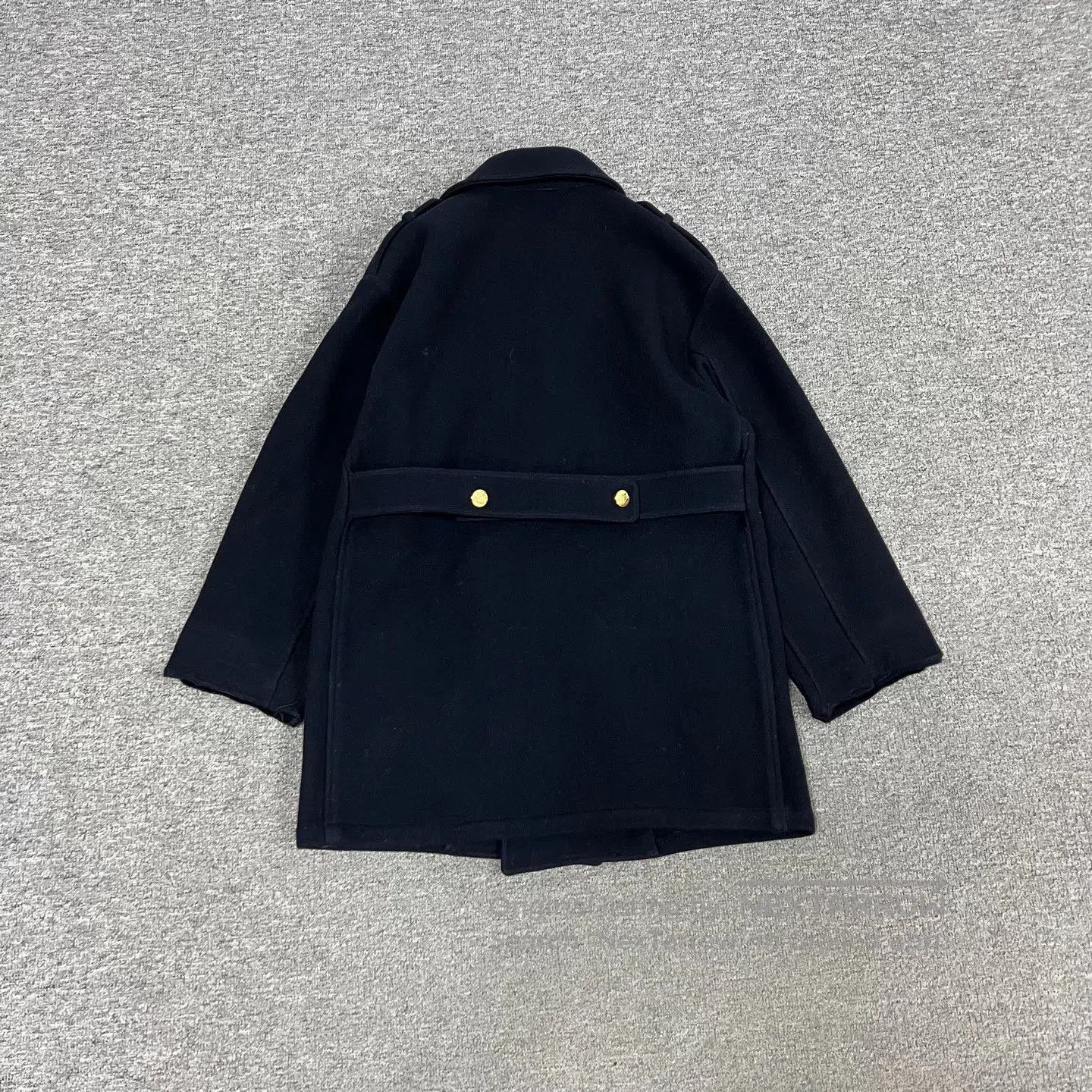 Celine CELINE SIZE 34 Gold-embossed Navy Blue Wool Coat| Size S / US 4 / IT 40 - 4 Thumbnail