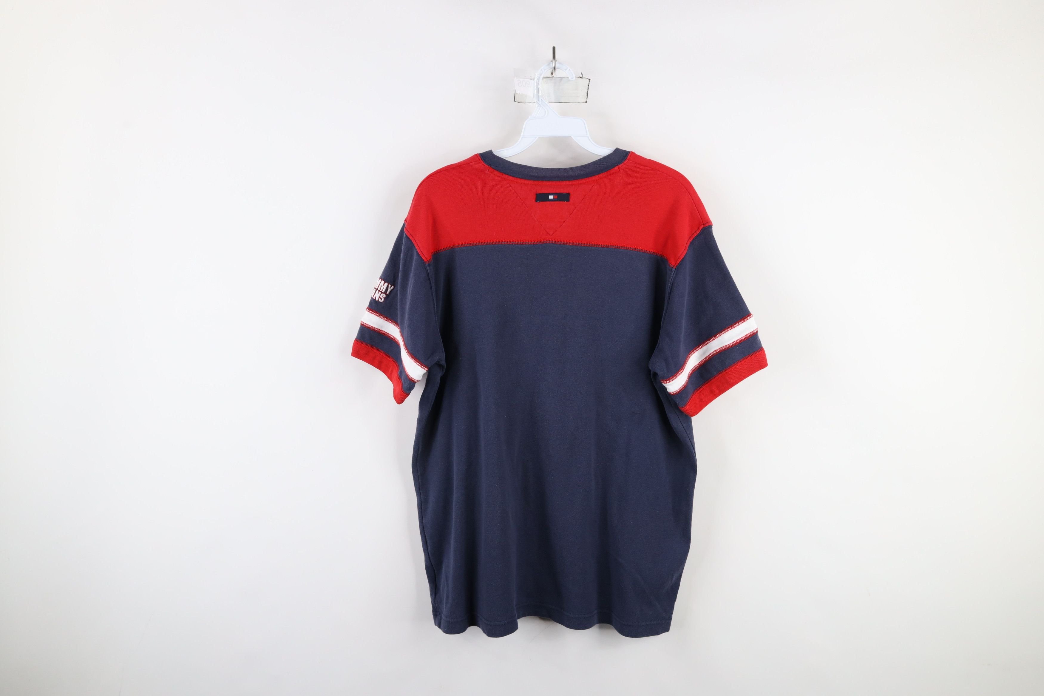 Tommy Hilfiger × Vintage Vintage 90s Tommy Hilfiger Spell Out Striped V-Neck T-Shirt Size US L / EU 52-54 / 3 - 10 Thumbnail
