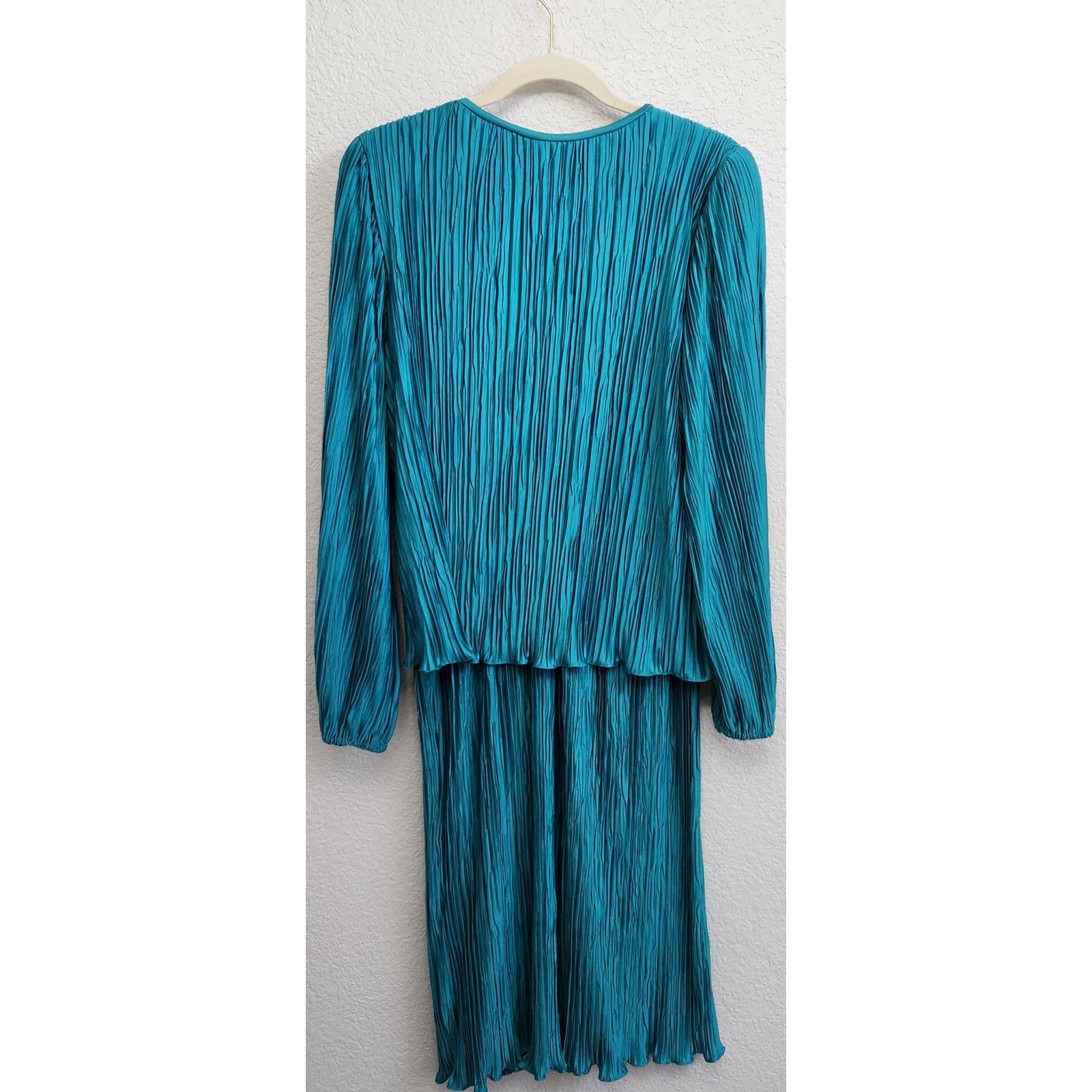 Other Green Blue Teal Pleated Material Beaded Rhinestone Dress 16 Size XXL / US 16-18 / IT 52-54 - 5 Thumbnail