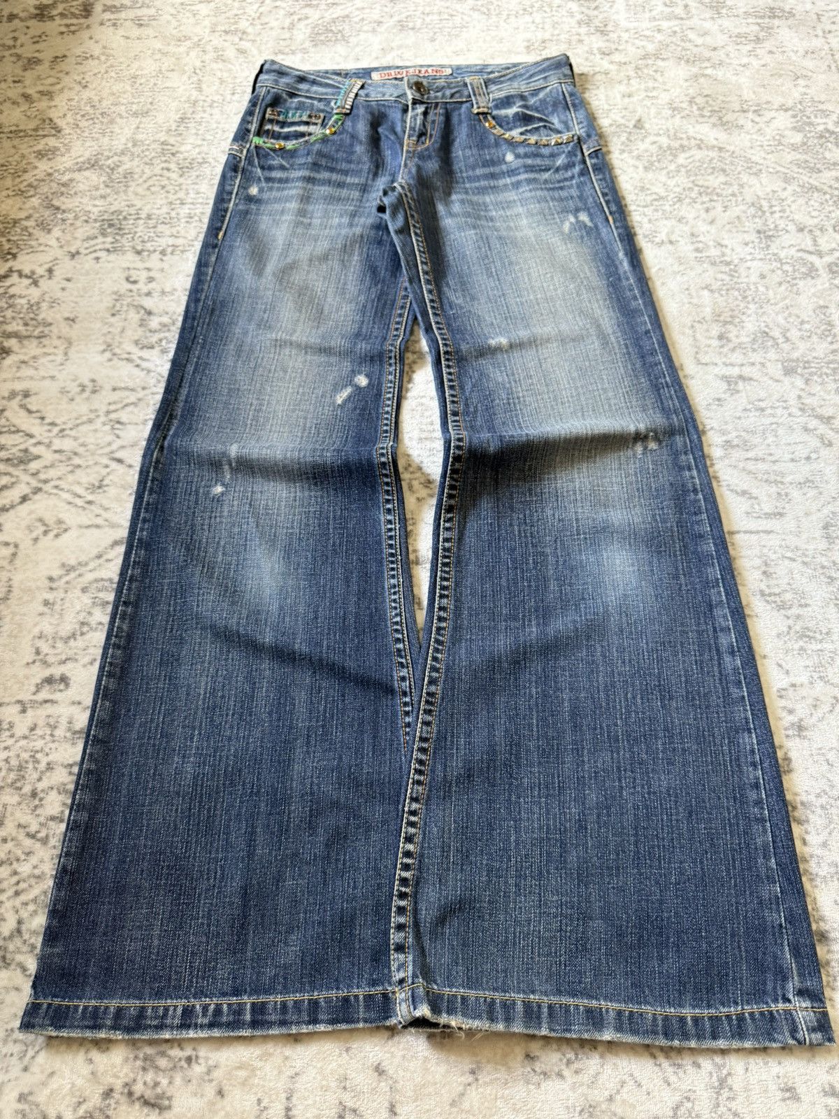 Japanese Brand Drive Jeans Japan Studded Embellishe Wide Leg Flared Jeans Size US 29 - 2 Thumbnail